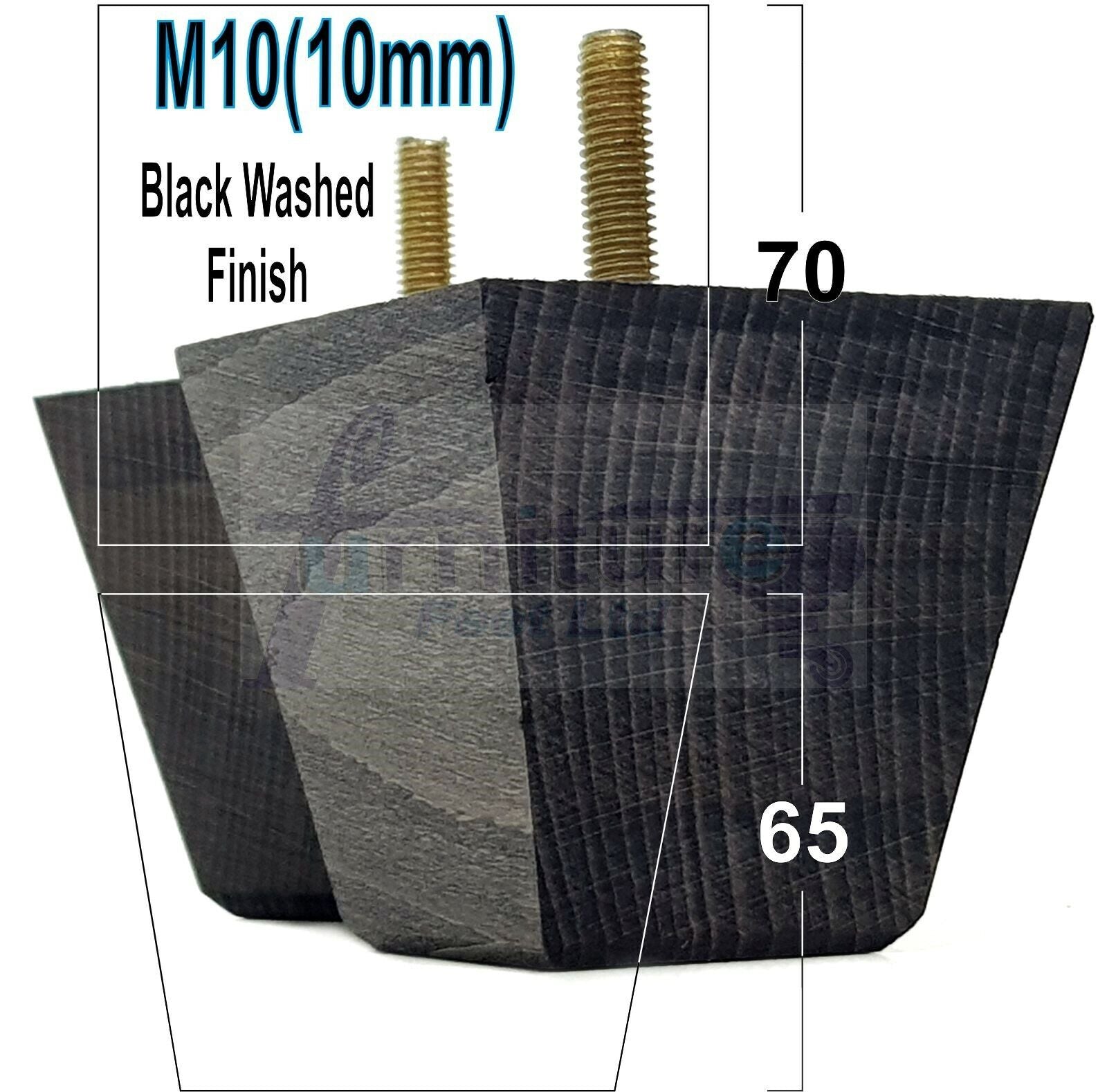4 Solid Wood Square Furniture Feet Replacement Legs 65mm High M10 Thread