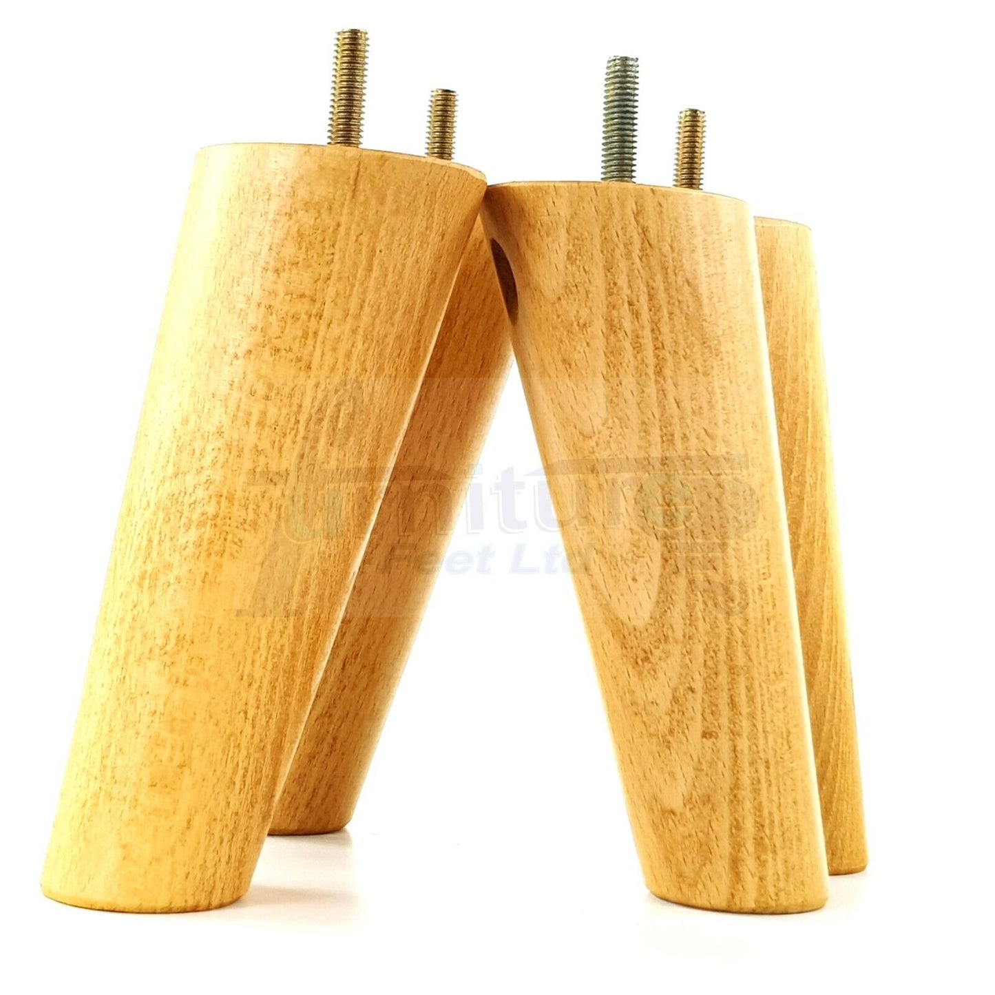 4 Solid Wood Turned Furniture Feet Replacement Mid Centry Angled Retro Legs 160mm High M8 Sofa Chairs Stools Cabinets Beds