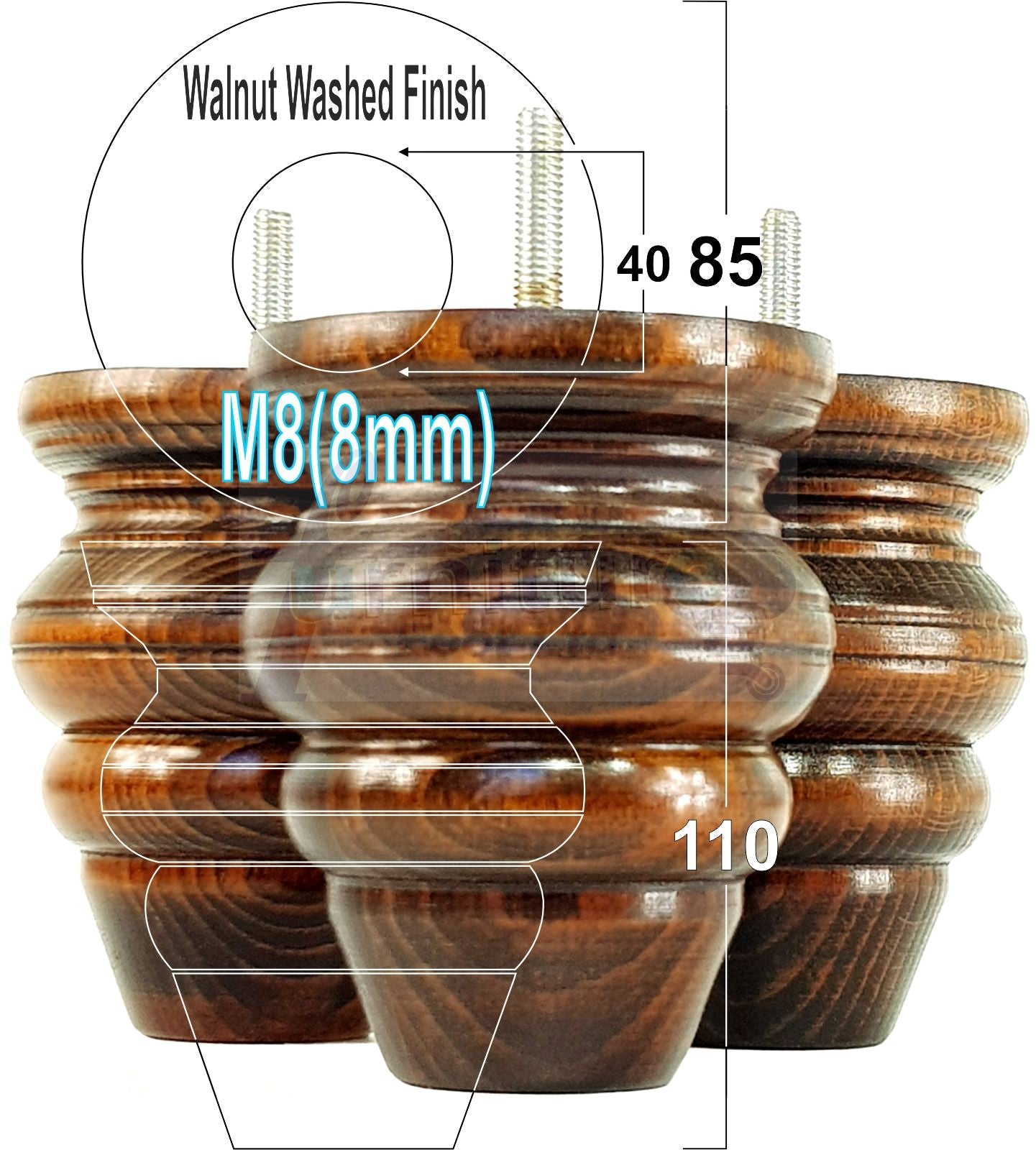 4x Turned Wood Furniture Legs Replacement Feet 110mm High Multiple Colours Chairs Stools Sofa's Beds Settee Cabinets M8
