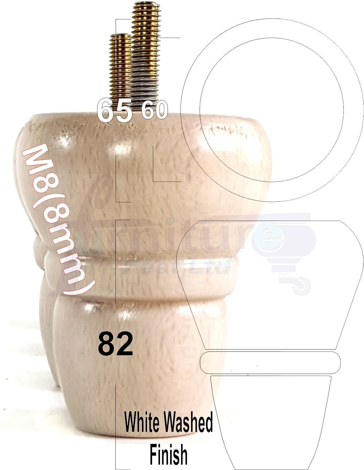 4x Turned Wood Repacement Furniture Legs M8 Sofa Chair Settee Feet 82mm