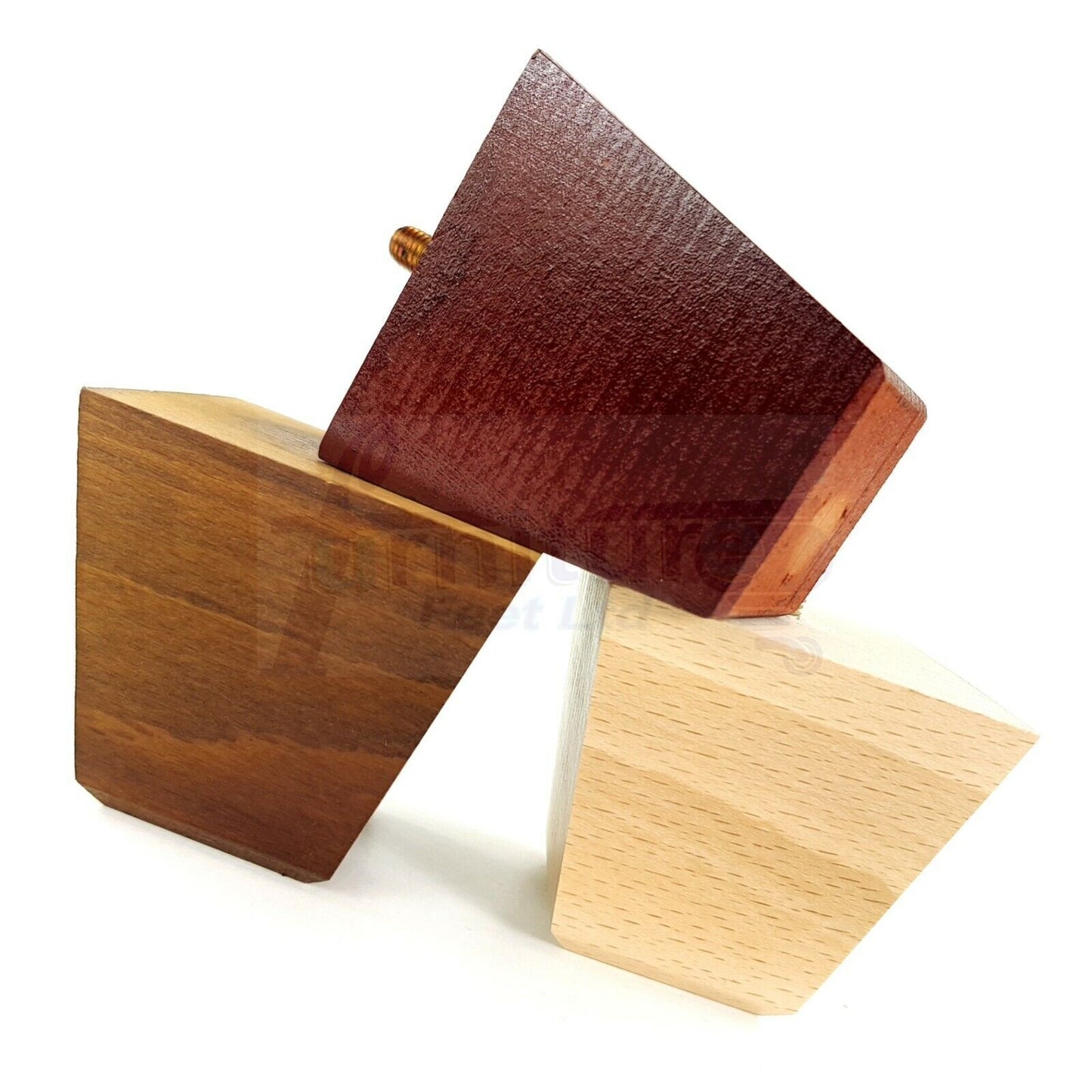4 Solid Wood Square Furniture Feet Replacement Legs 65mm High M10 Thread