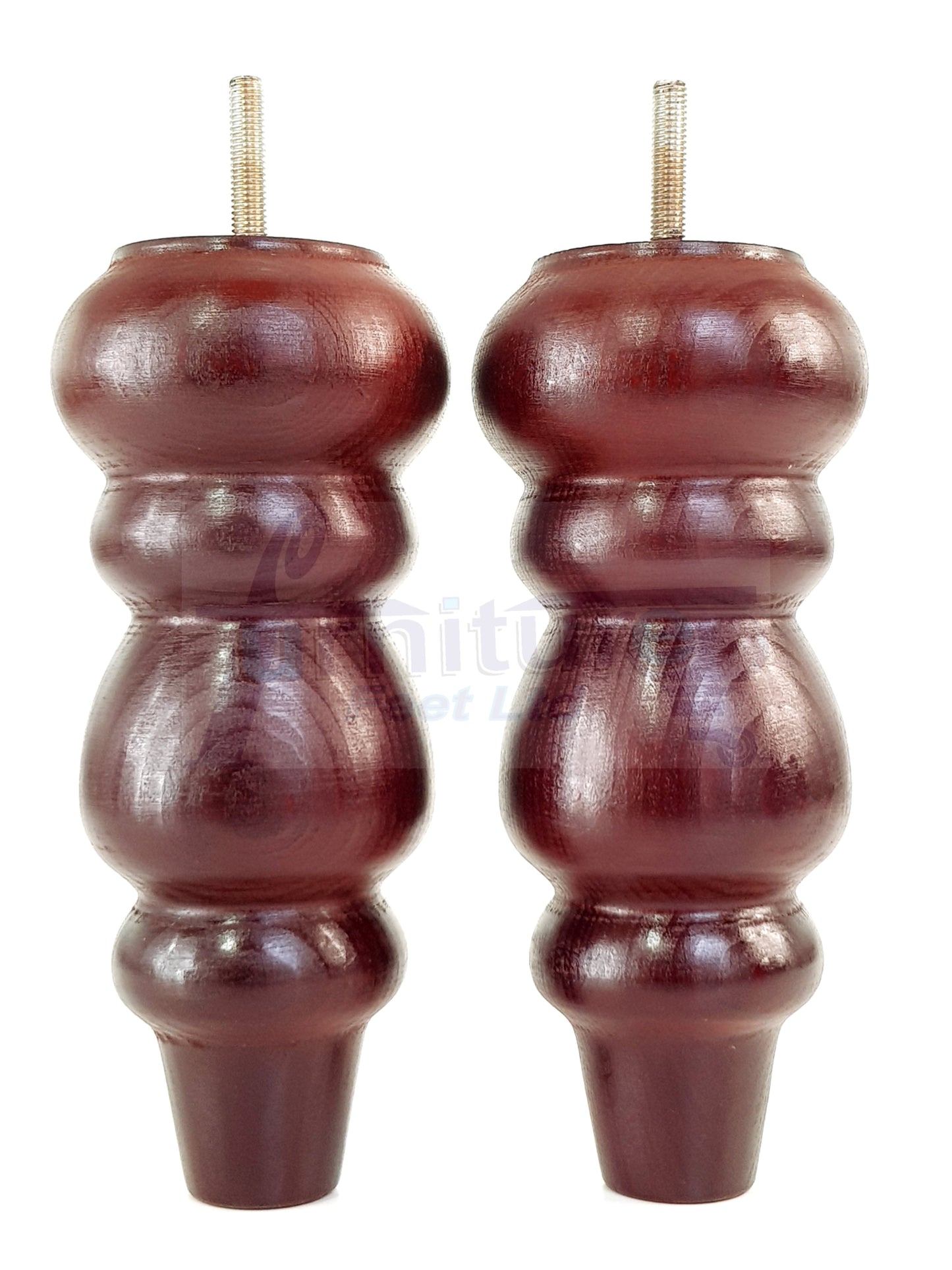 4 Solid Wood Furniture Legs Replacement Turned Feet 200mm High M8(8mm) Thread: Mahogany