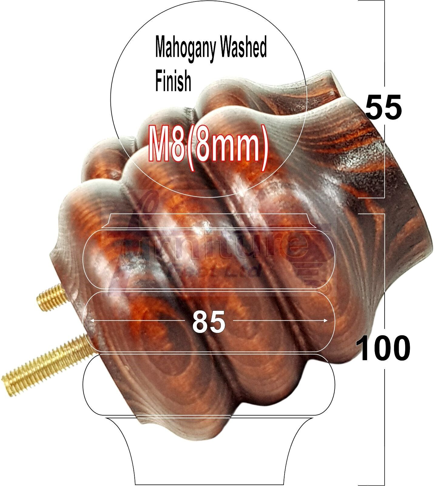 Set Of 4 Solid Wood Turned Furniture Legs Replacement Bun Feet 100mm High 8mm Thread