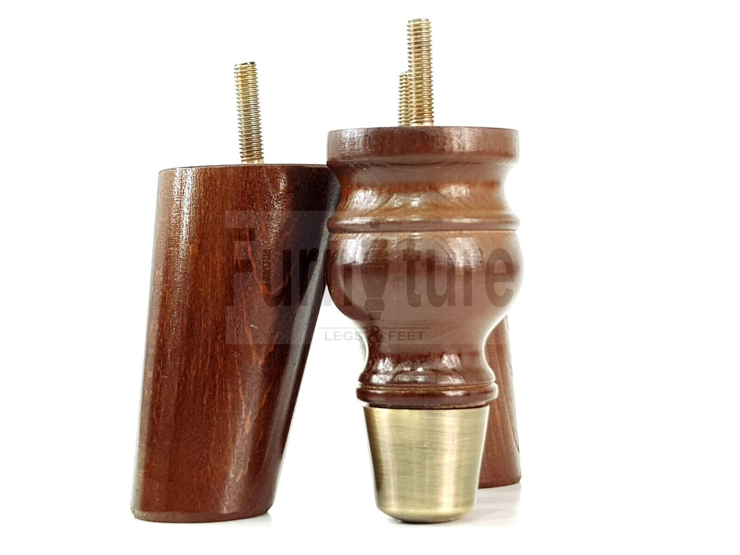 4x Wood Furniture Feet 2 With Brass Slipper Cup M8 Chair Sofa Settee Legs 110mm
