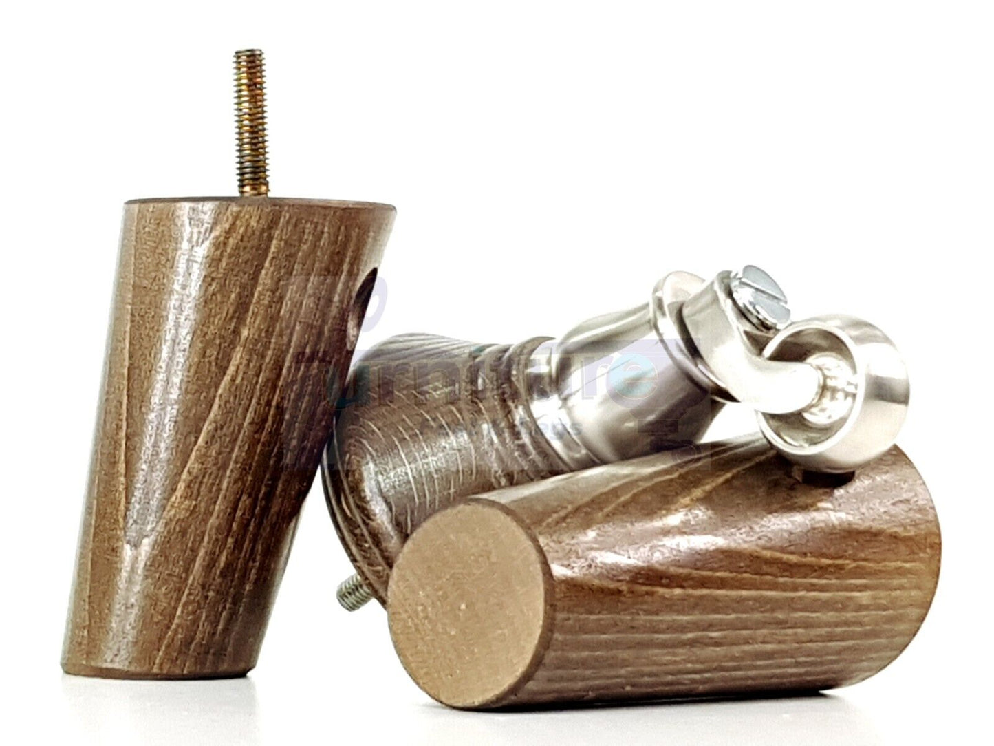 2 Antique Brown Stain Wood Furniture Sofa Legs With Castor 125mm & 2 Angled Back Feet Chair Settee 100mm High M8