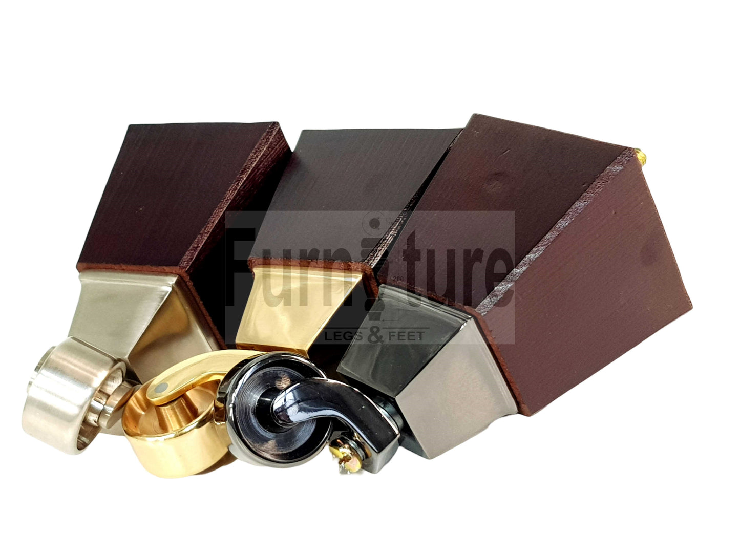 4x Block Wood Furniture Legs With Castor 8mm Thread For Chairs Settees Sofa 150mm High Mahogany