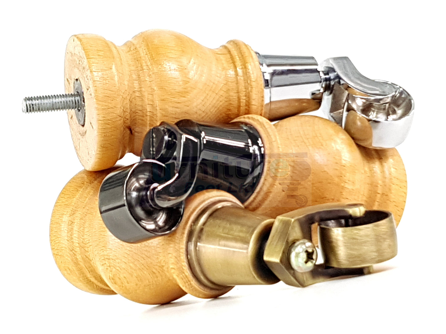 Set Of 4 Turned Wood Furniture Legs With 150mm High Castor 8mm Thread For Chairs Settees & Cabinets Oak Stain Finish