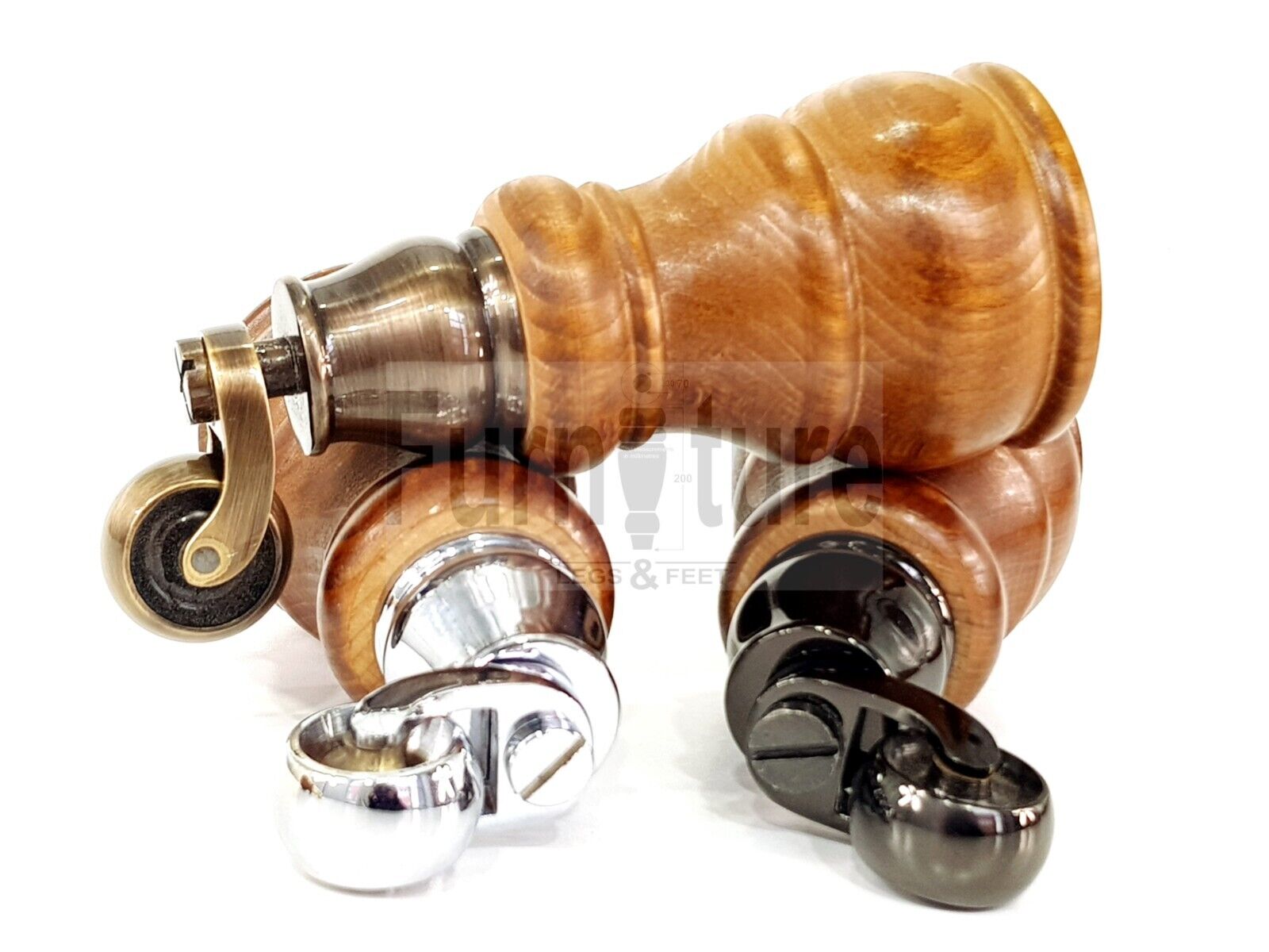 4 Turned Wood Feet Dark Oak Stain Castor Legs Chair Furniture Stools Sofa Chairs M8 160mm 6 Inch High