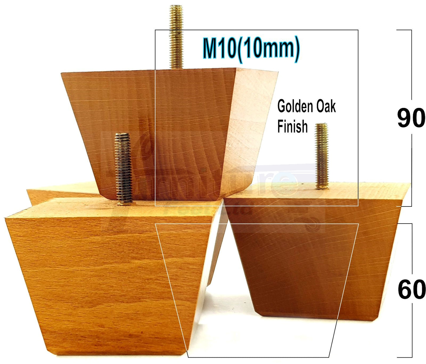 4x Square Wood Sofa Legs 60mm High Replacement Furniture Feet Chairs Cabinets M10 Thread