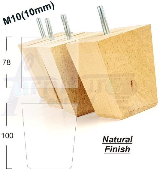 Set Of 4 Square Block Solid Wood Furniture Feet Replacement Legs 100mm High M10 Thread