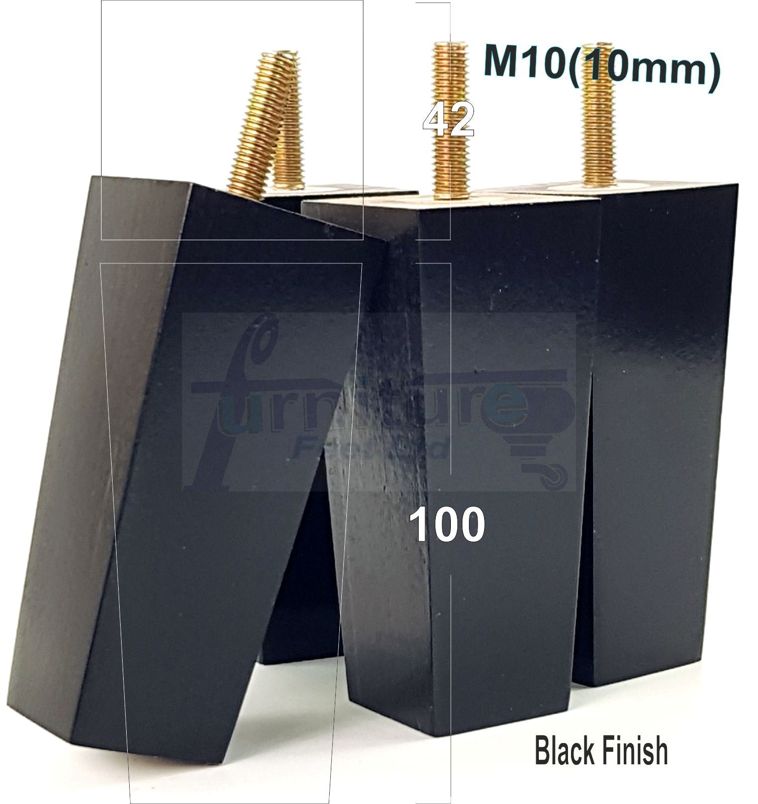 4x Solid Wood Block Furniture Legs Replacement Square Feet 100mm High M8 Thread