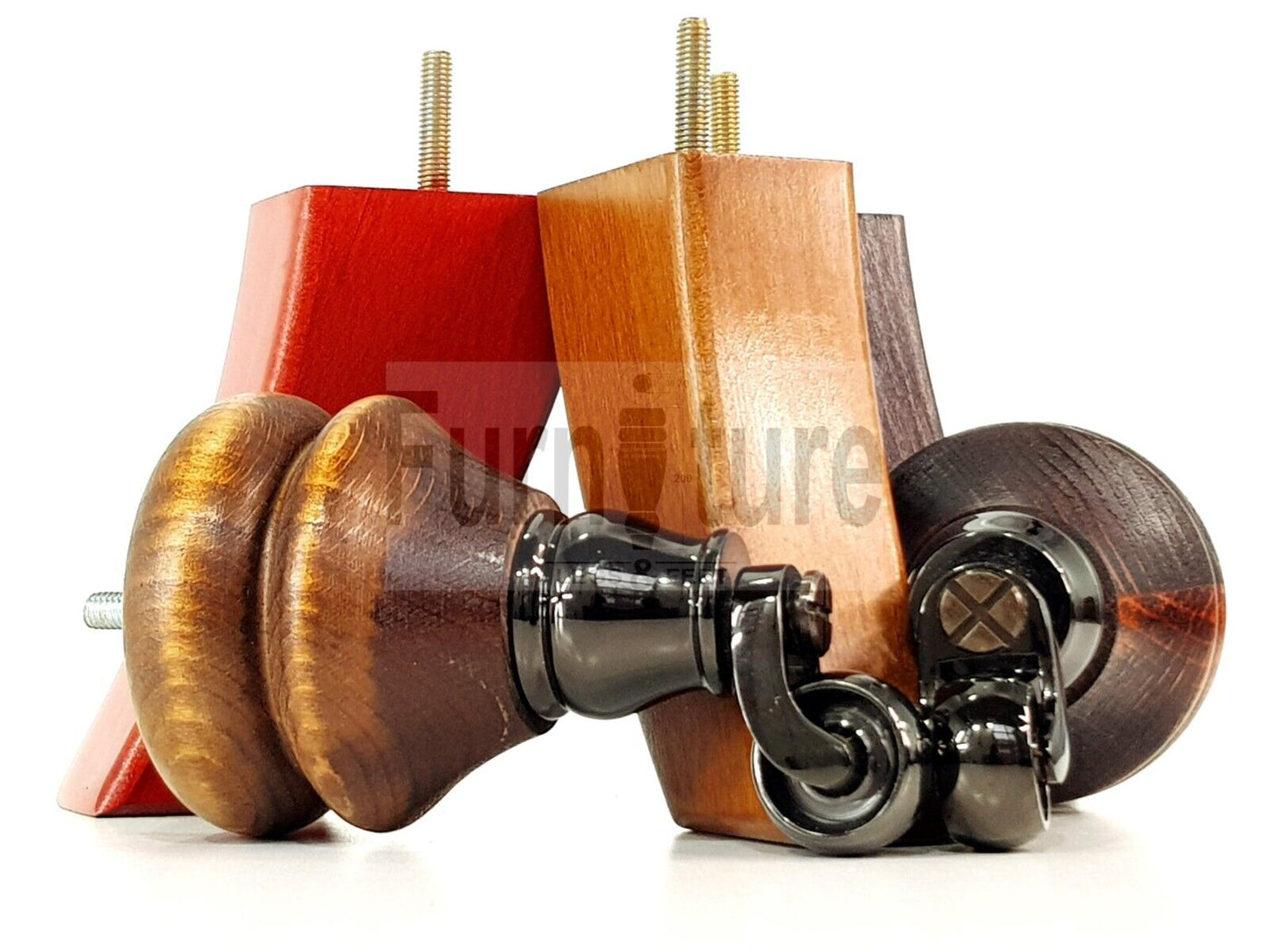 Turned Wood Furniture Feet 2 With Castors 140mm & 2 Curved Back Legs Sofas Chairs Stools Cabinets Beds M8