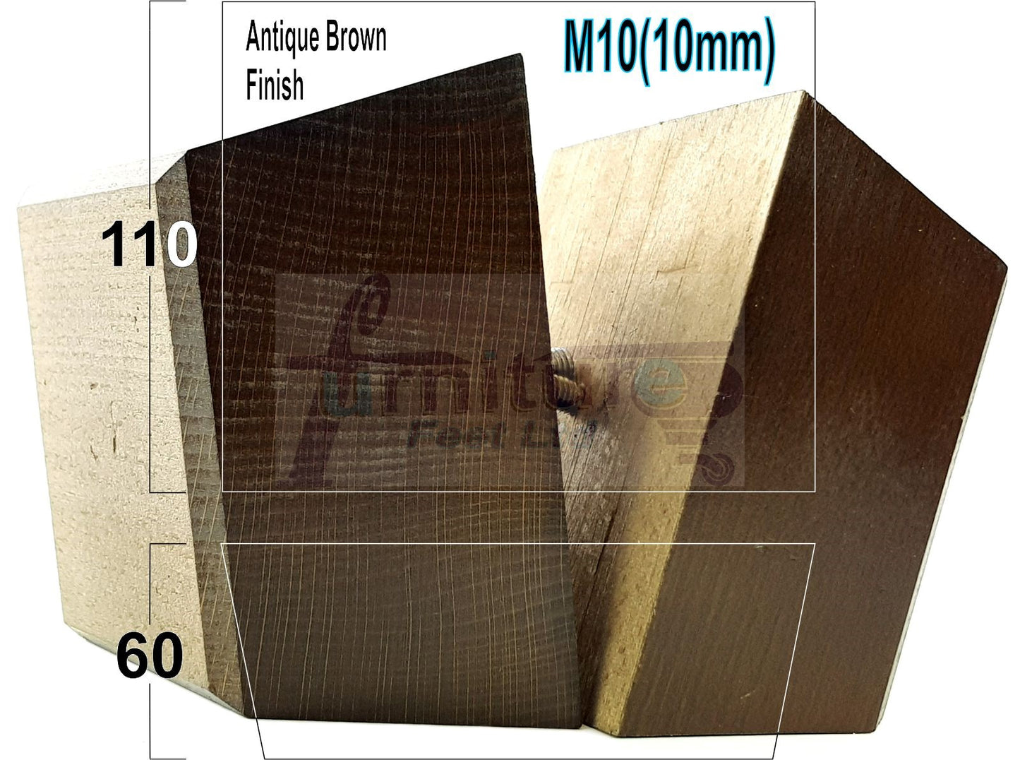 4x Square Wood Sofa Legs 60mm High Replacement Furniture Feet Chairs Cabinets M10 Thread