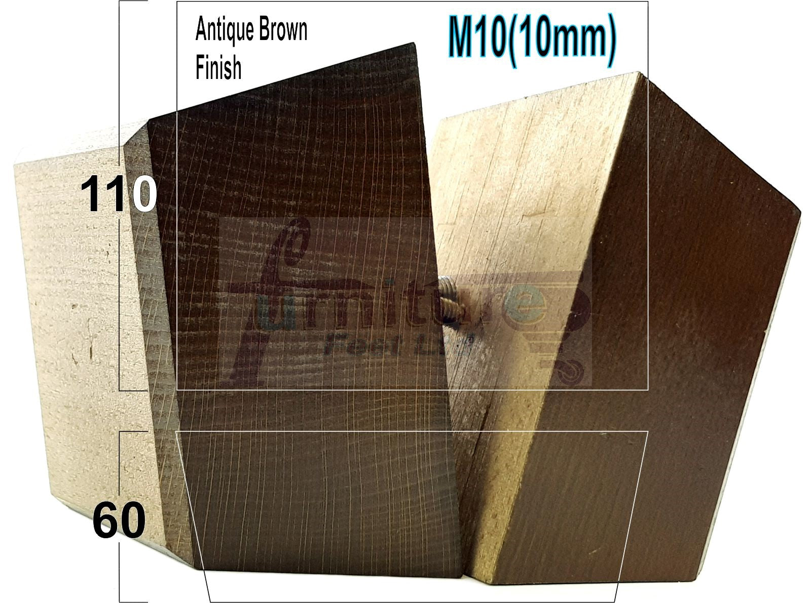 4x Square Wood Sofa Legs 60mm High Replacement Furniture Feet Chairs Cabinets M10 Thread