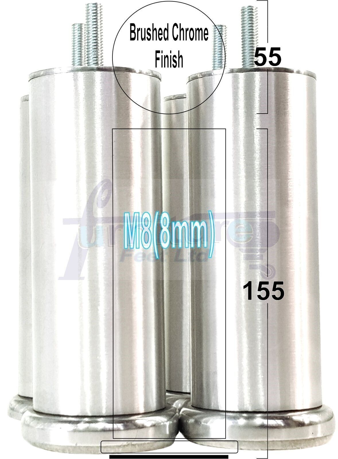 4 Metal Furniture Legs  Replacement Sofa Chair Feet 155mm High M8 Brushed Chrome