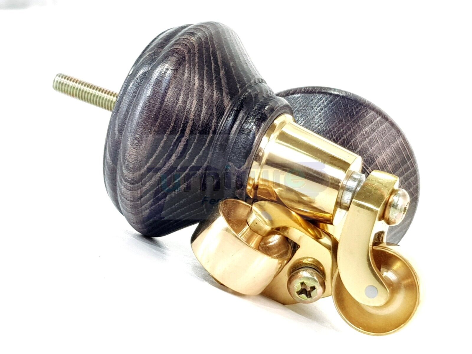 4x Black Washed Wooden Furniture Sofa Legs M8 With Castors Replacement Chair Settee Feet 115mm - 125mm High