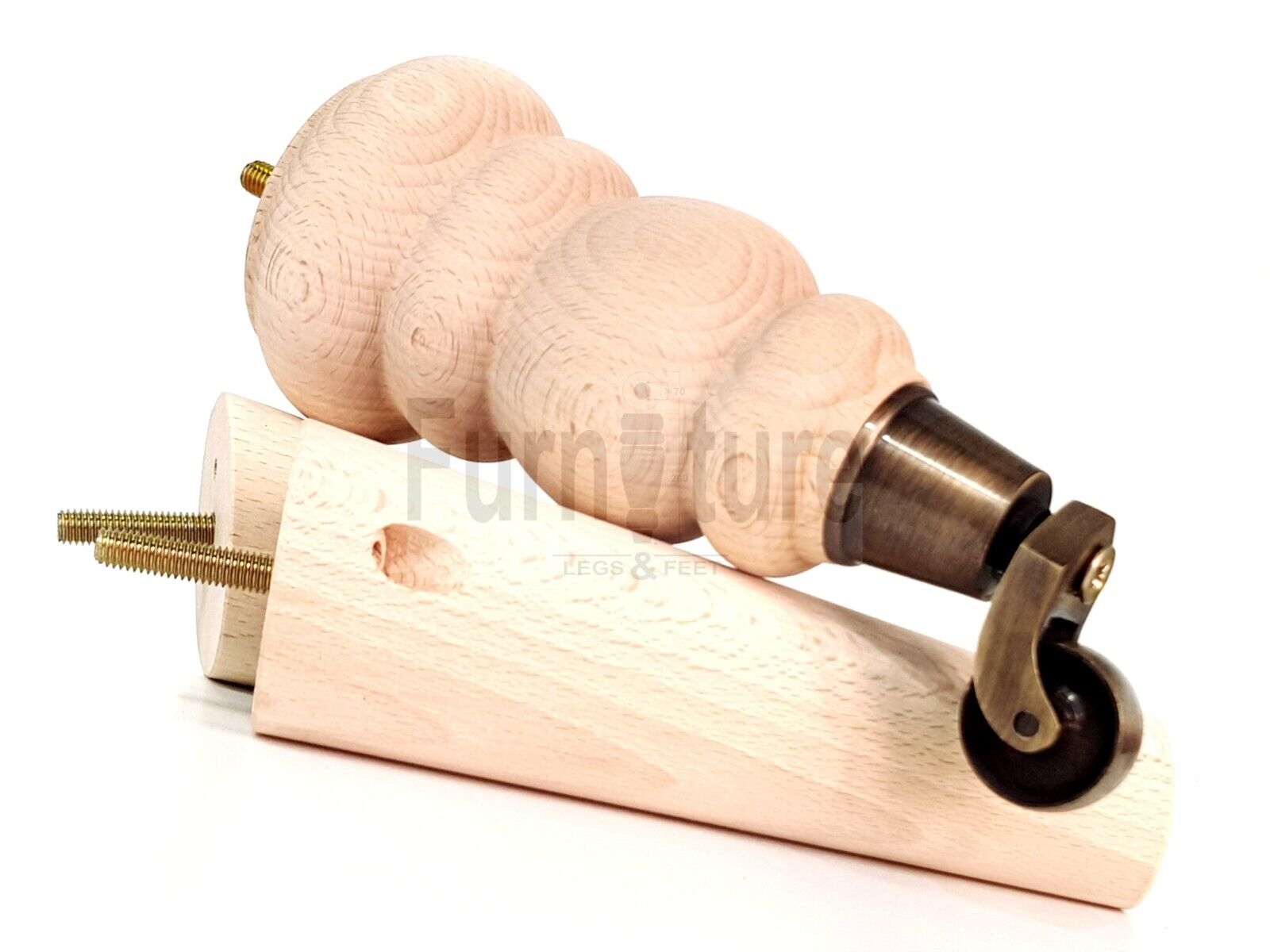 2x Furniture Antique Castor Legs & 2x Angled Solid Wooden Feet M8 Chairs Sofa 200mm High