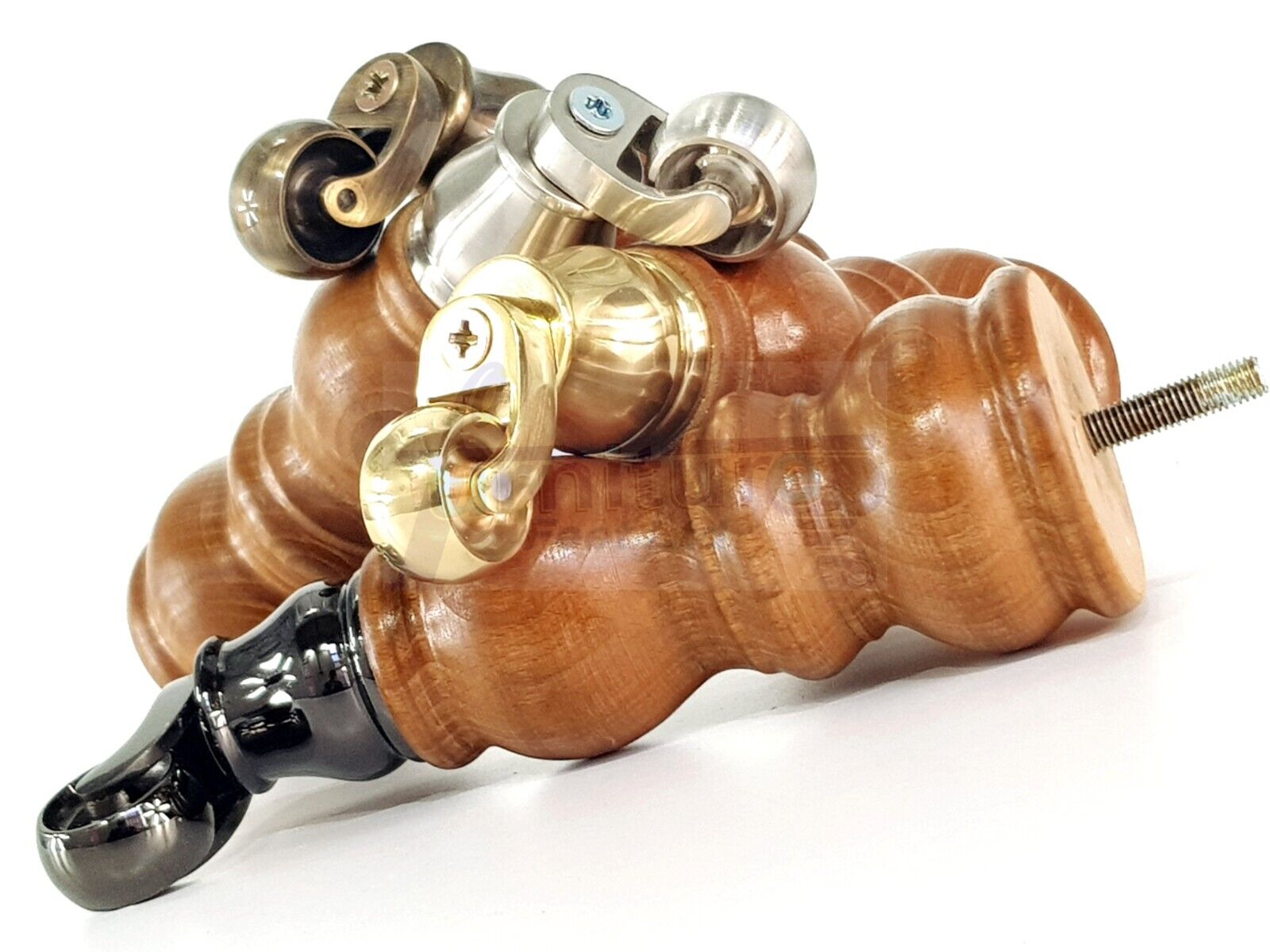 4x Furniture Feet With Castor 205mm High Legs Dark Oak Wood M8 Sofas Chairs Stools Cabinets 8 Inches Tall