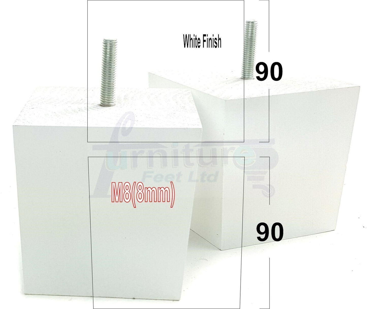 4x Solid Wood Square Feet Replacement Block Legs 90mm High Furniture Chairs Stools Sofa Beds Settee Cabinets 8mm Thread