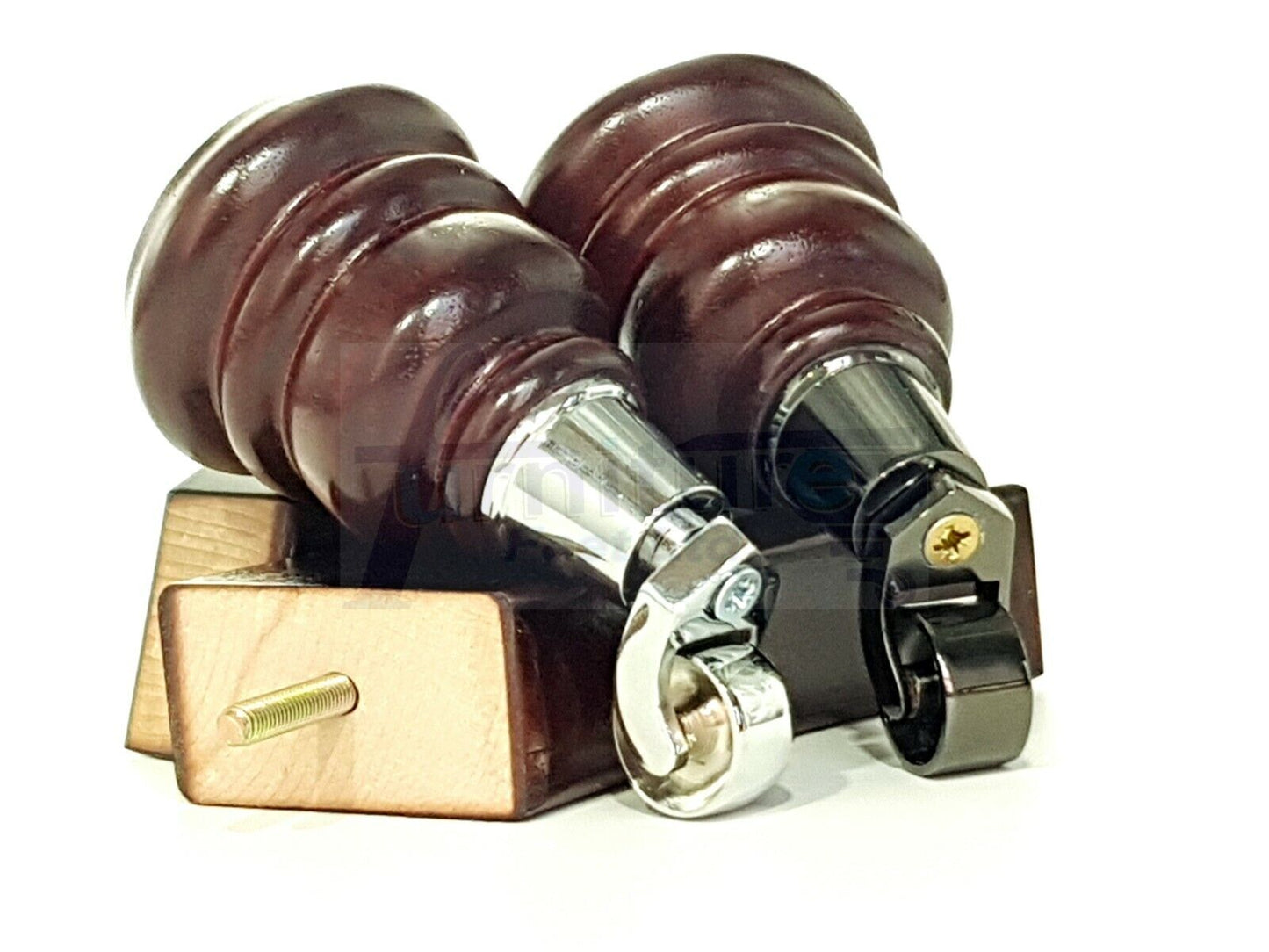 2 Replacement Wood Furniture Legs With Castors & 2 Curved Feet Mahogany 155mm Chair Sofa Stool M10