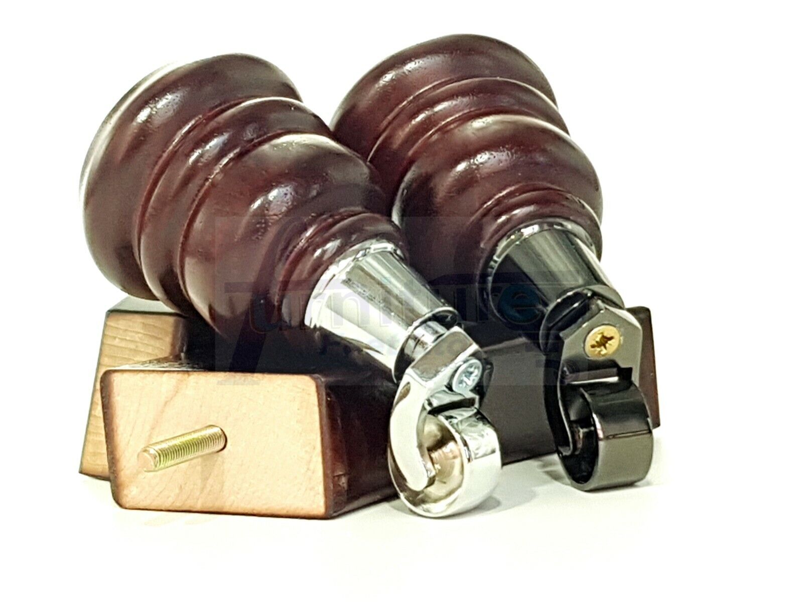 2 Replacement Wood Furniture Legs With Castors & 2 Curved Feet Mahogany 155mm Chair Sofa Stool M10