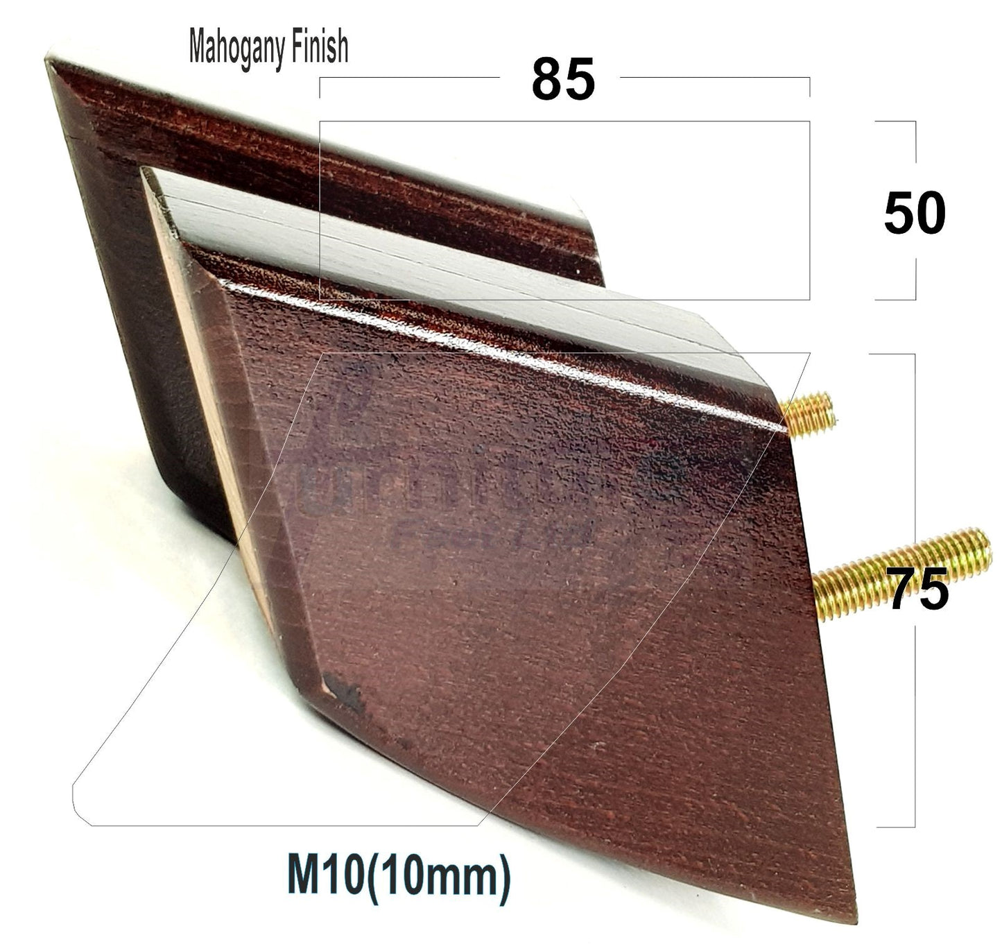 4x Wooden Furniture Legs 75mm High Replacement Sofa Feet 10mm Thread