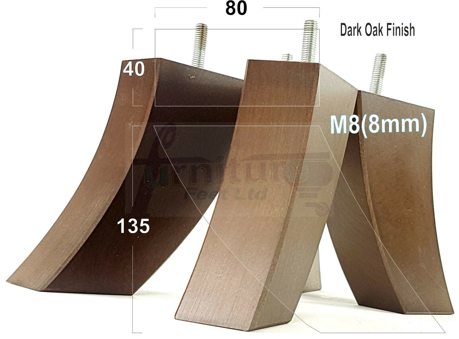 SET OF 4 WOODEN FURNITURE FEET 135mm HIGH REPLACEMENT SOFA LEGS 8mm Thread