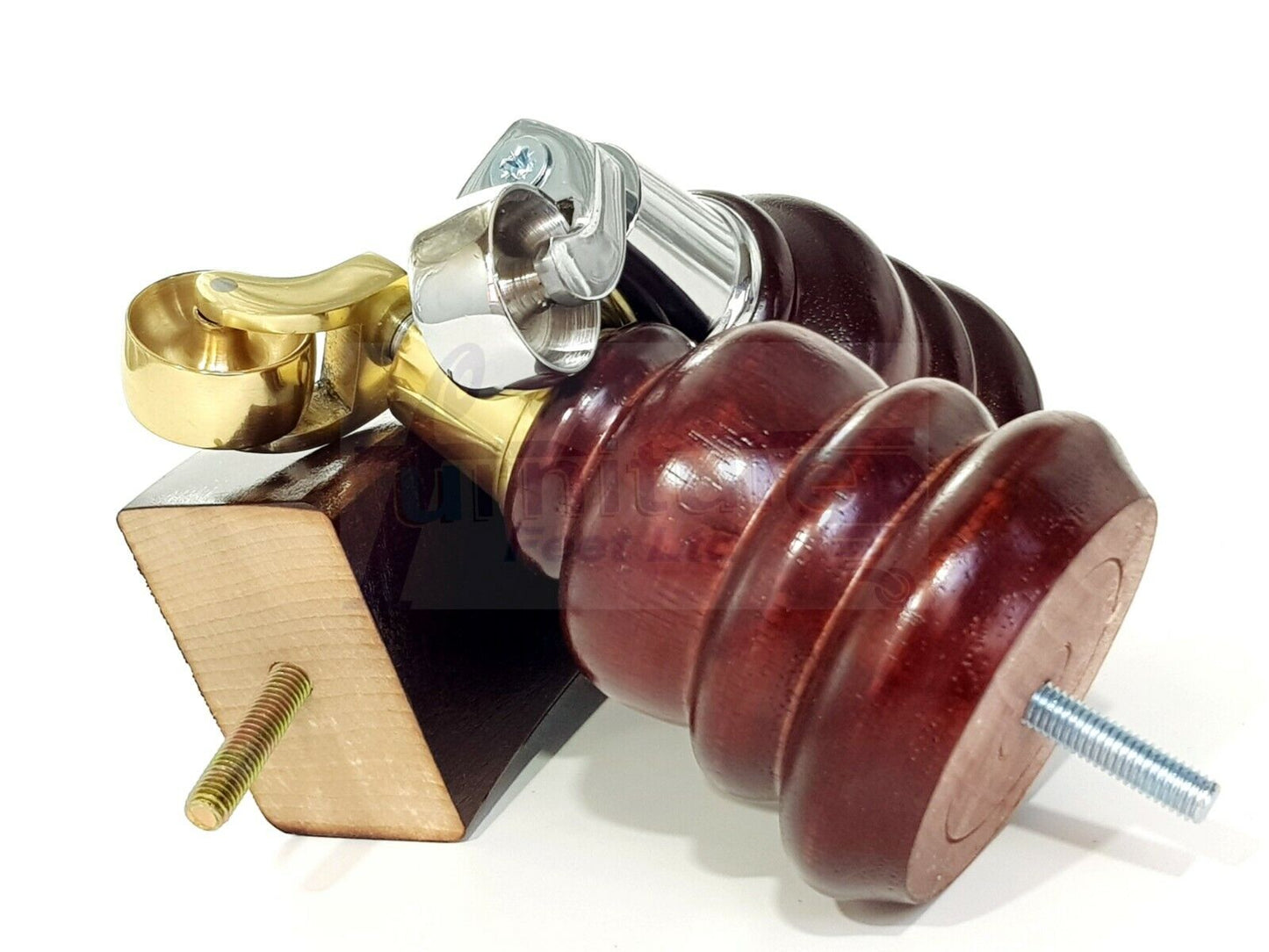 2 Replacement Wood Furniture Legs With Castors & 2 Curved Feet Mahogany 155mm Chair Sofa Stool M10