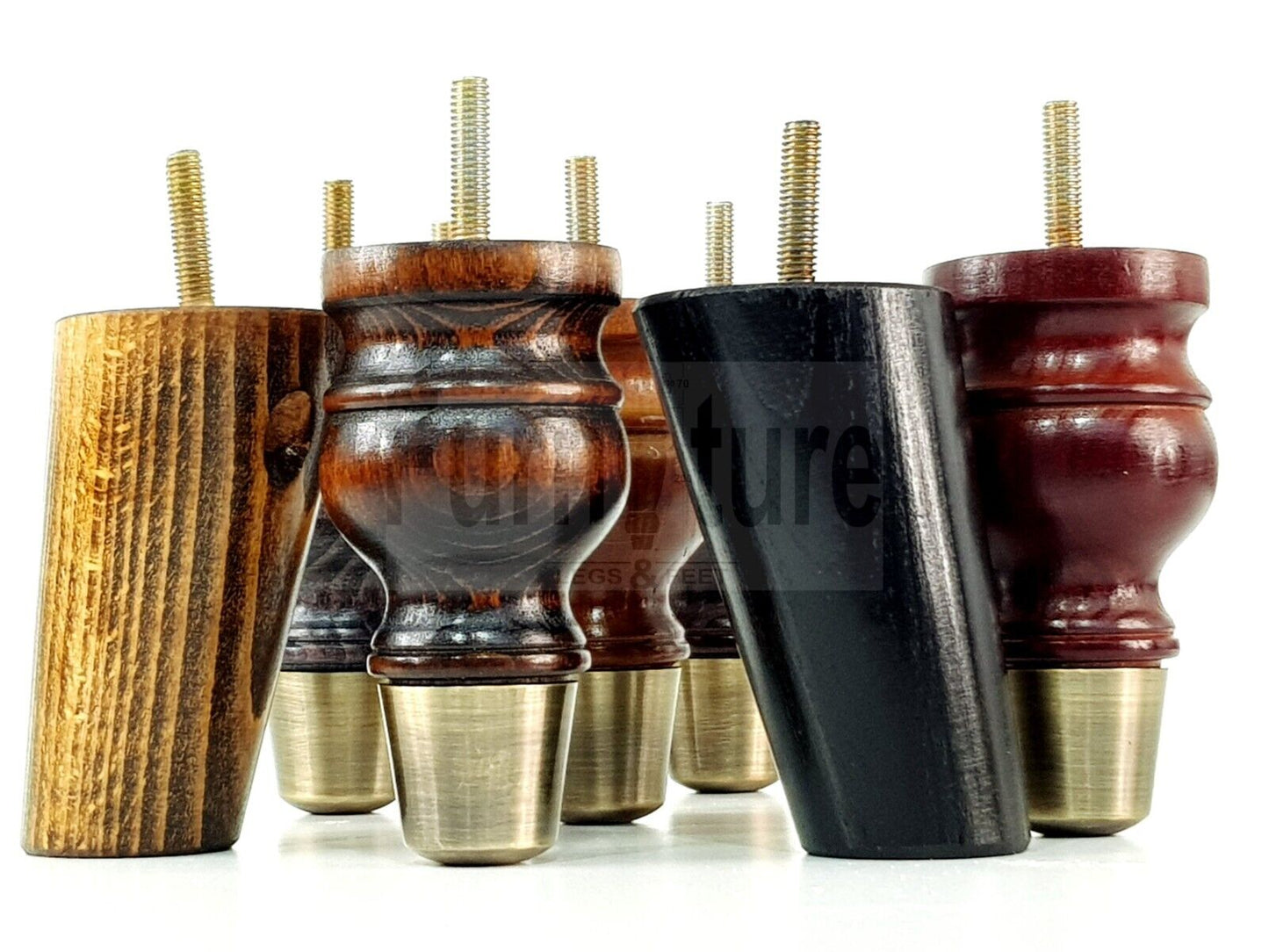 4x Wood Furniture Feet 2 With Brass Slipper Cup M8 Chair Sofa Settee Legs 110mm