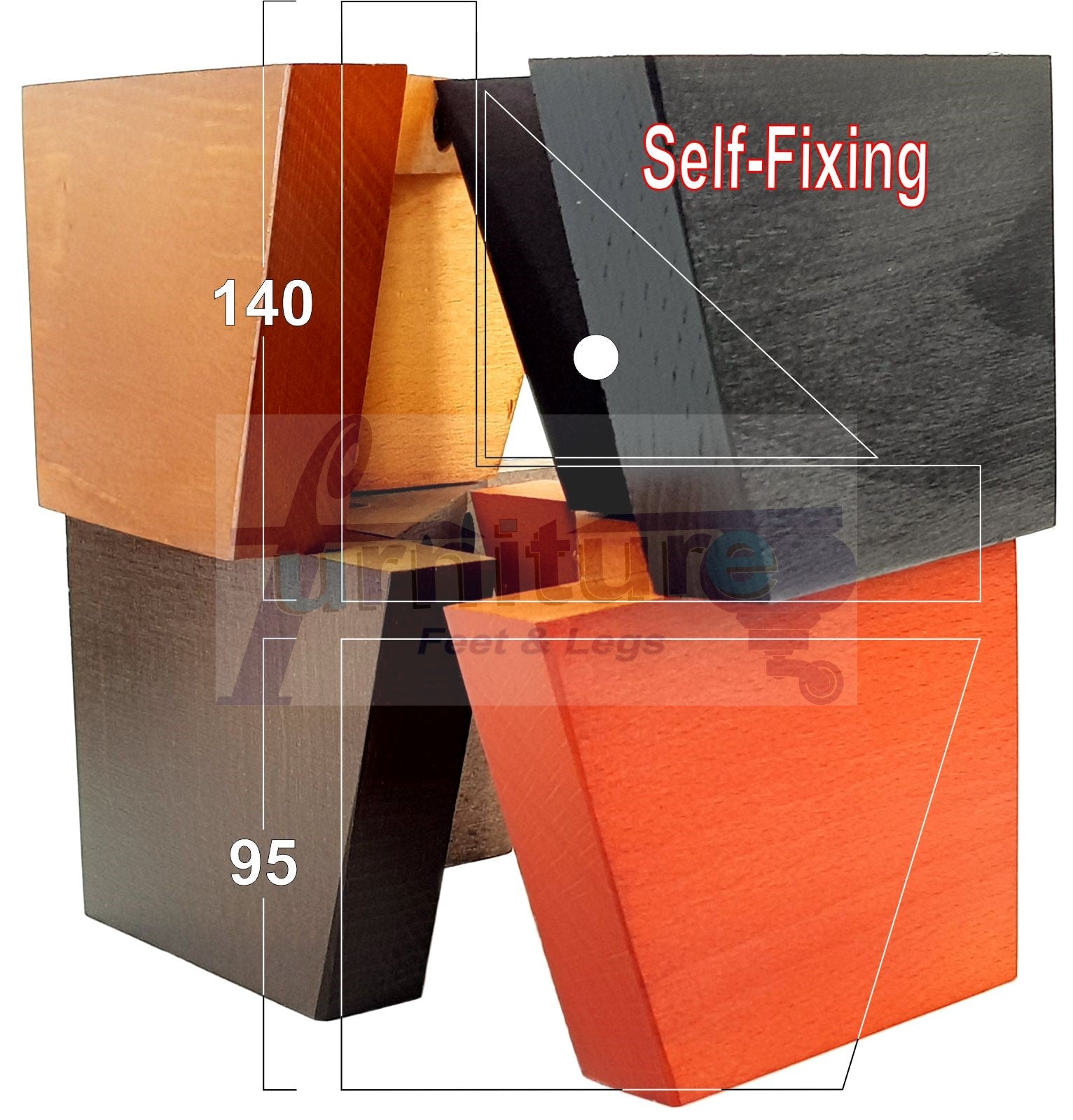 4 Solid Wood Furniture Legs Replacement Corner Feet 95mm High Self-Fixing: Chestnut Wash