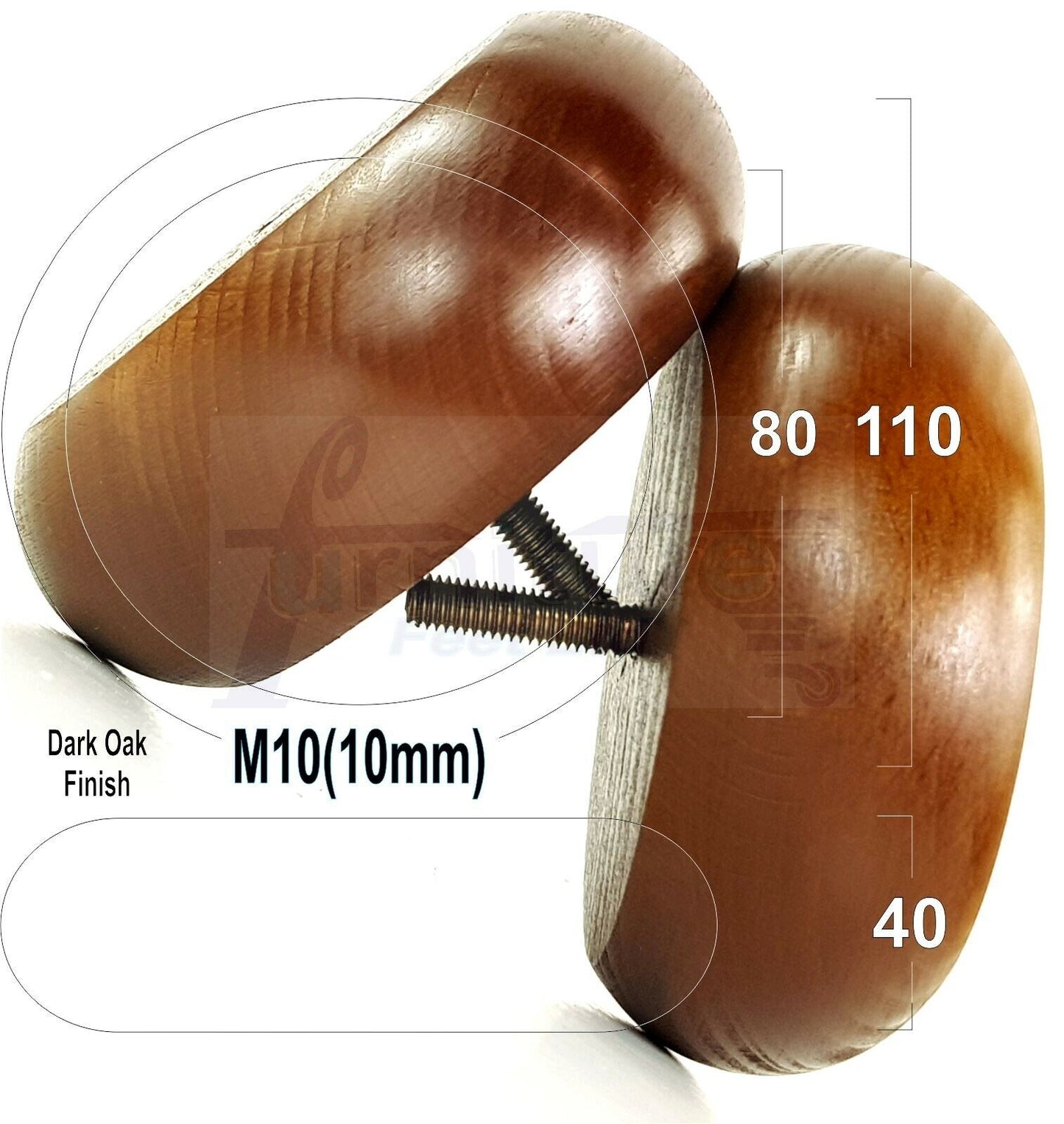 Set Of 4 Turned Wood Furniture Legs Chair Sofa Bed Replacement Bun Feet 40mm High M10 Thread