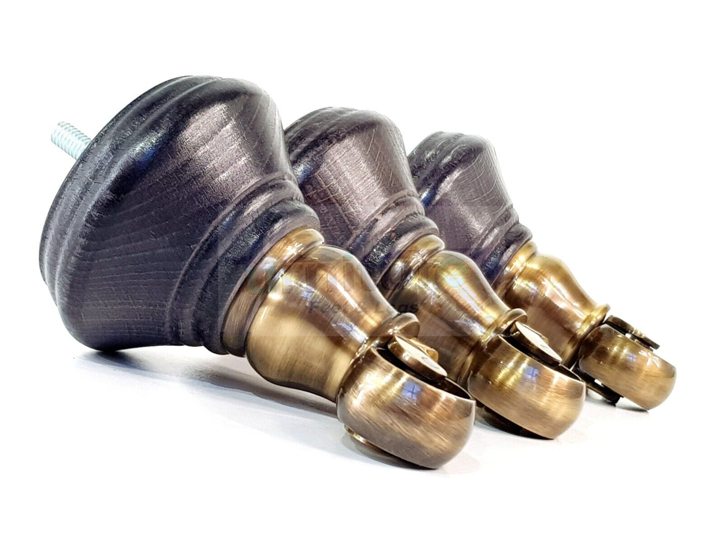 4x Black Stain Wooden Furniture Sofa Legs M8 With Castors Replacment Chair Settee Feet 115mm - 125mm High