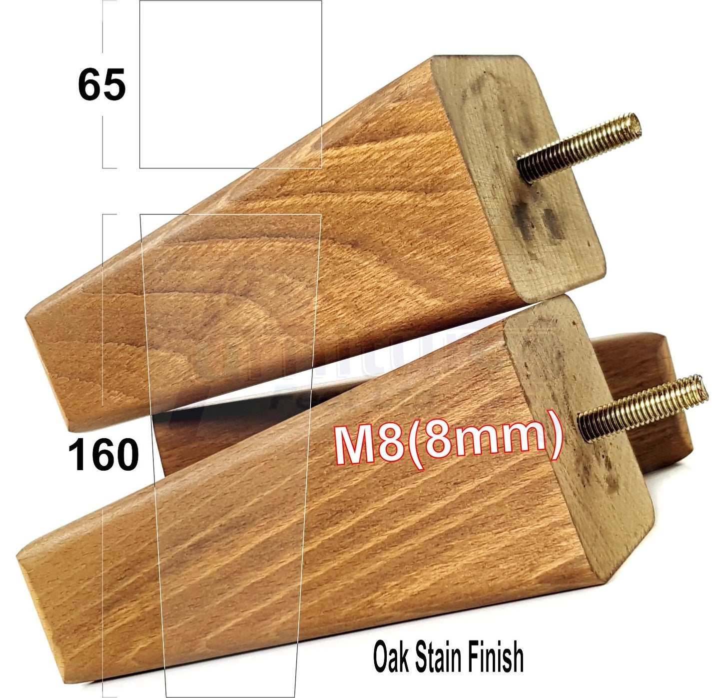 4x Wooden Furniture Legs 160mm High Replacement Square Tapered Feet 8mm