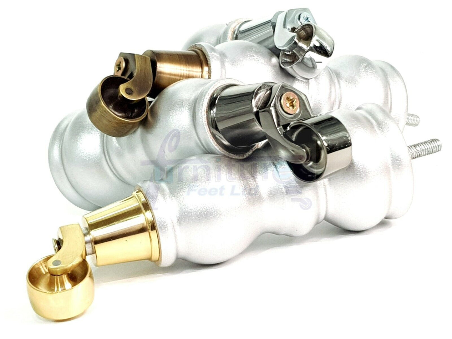 4x Furniture Feet With Castor 205mm High Legs Silver Wood M8 Sofas Chairs Stools Cabinets 8 Inches Tall