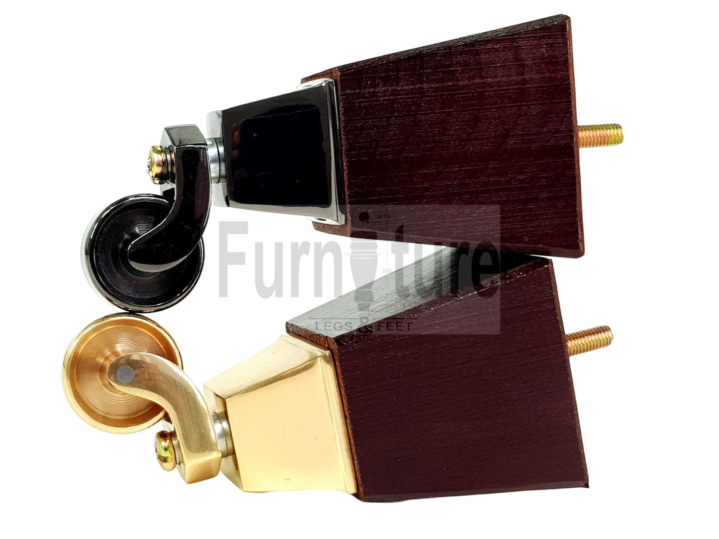 4x Block Wood Furniture Legs With Castor 8mm Thread For Chairs Settees Sofa 150mm High Mahogany