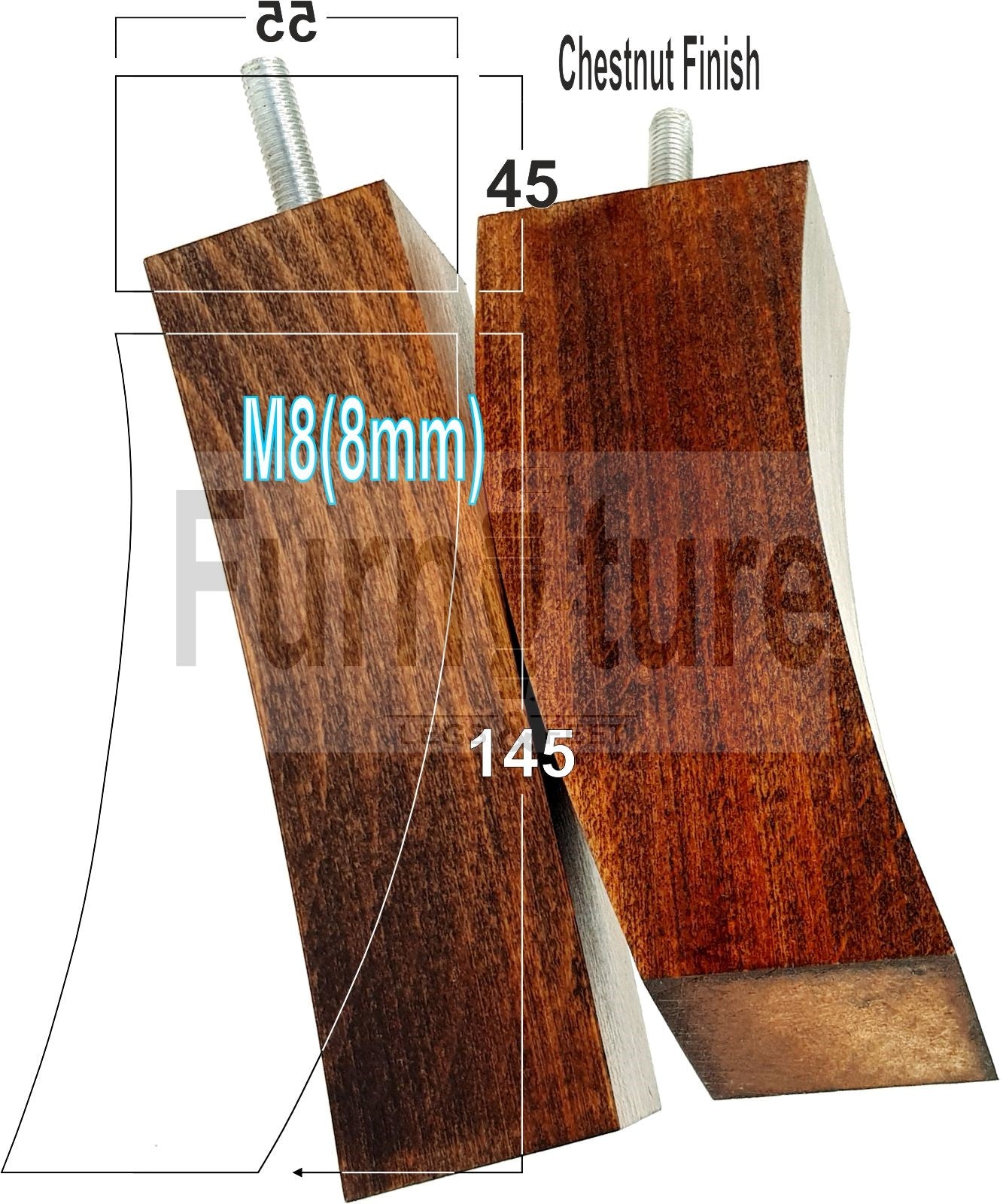 Set Of 4 Solid Wood Curved Furniture Feet Replacement Legs 145mm High M8(8mm)