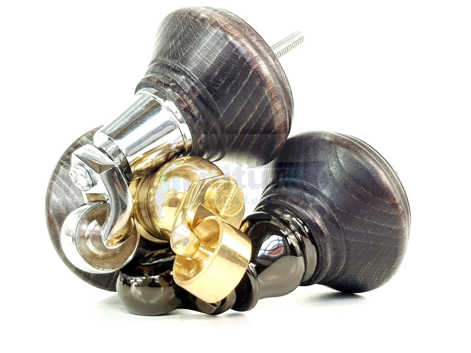 4x Black Washed Wooden Furniture Sofa Legs M8 With Castors Replacement Chair Settee Feet 115mm - 125mm High