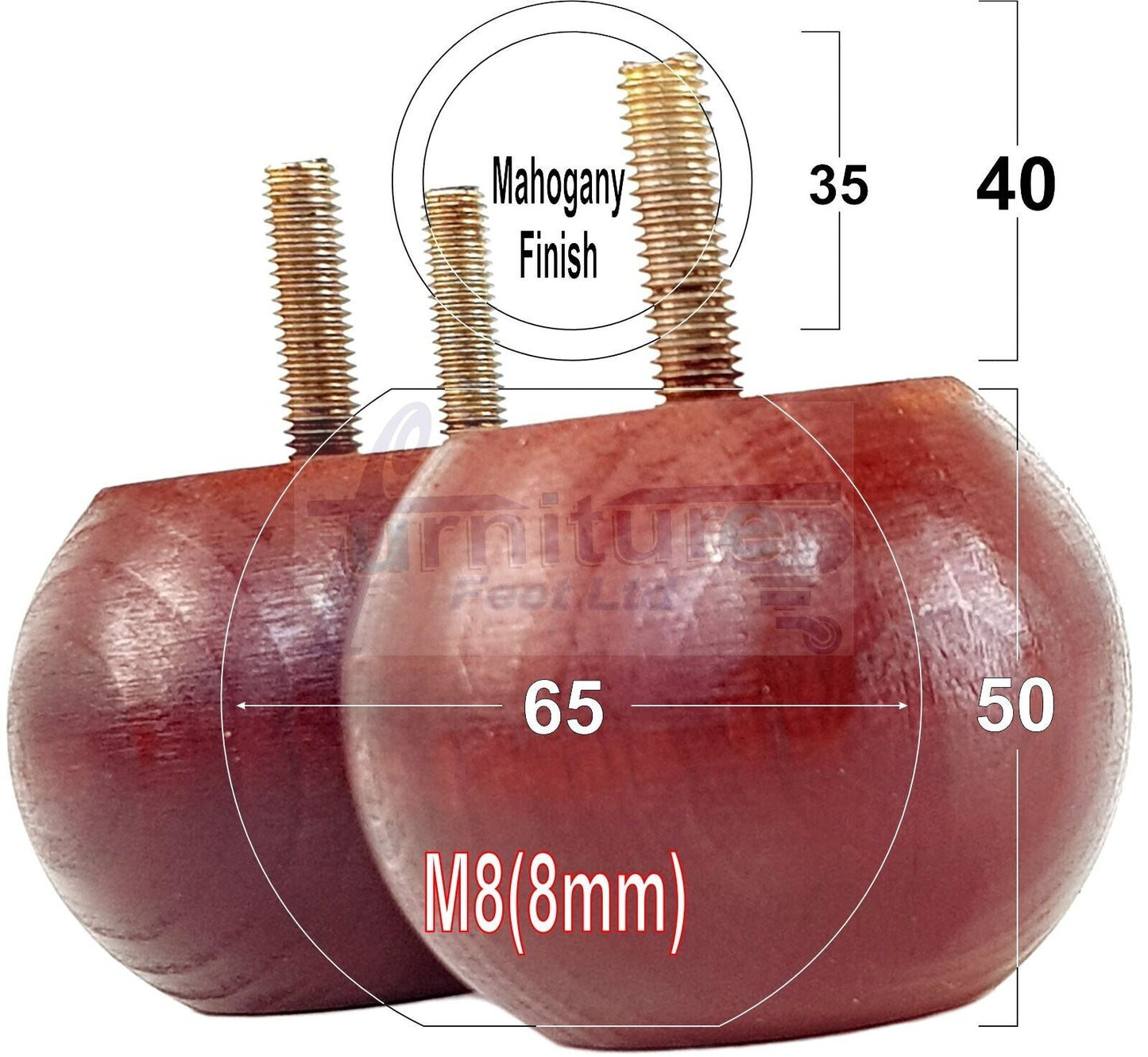4 Solid Round Wood Turned Furniture Legs Replacement Bun Feet 2 Inches 50mm High Chairs Sofa Beds Settee M8 