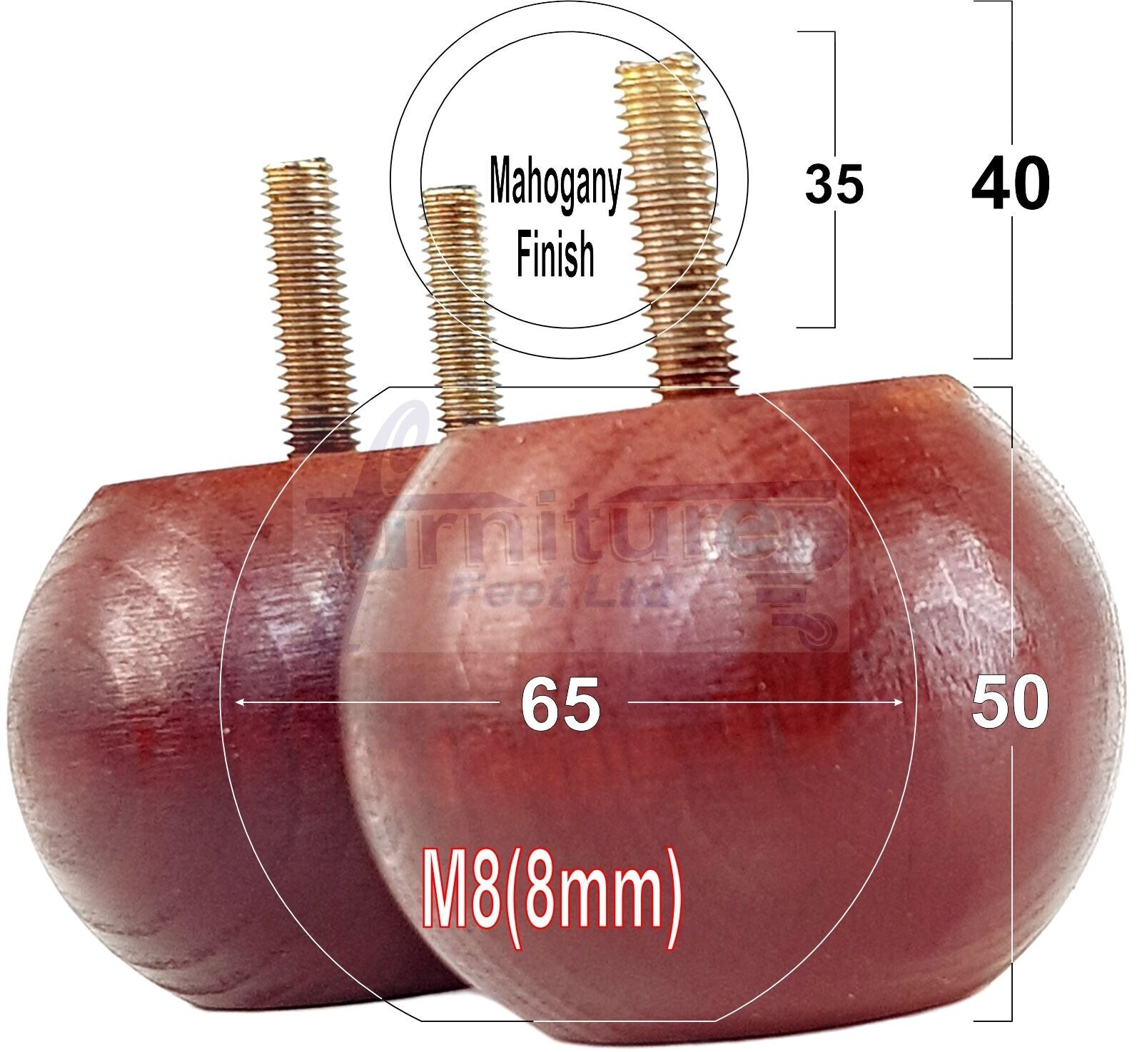 4 Solid Round Wood Turned Furniture Legs Replacement Bun Feet 2 Inches 50mm High Chairs Sofa Beds Settee M8 