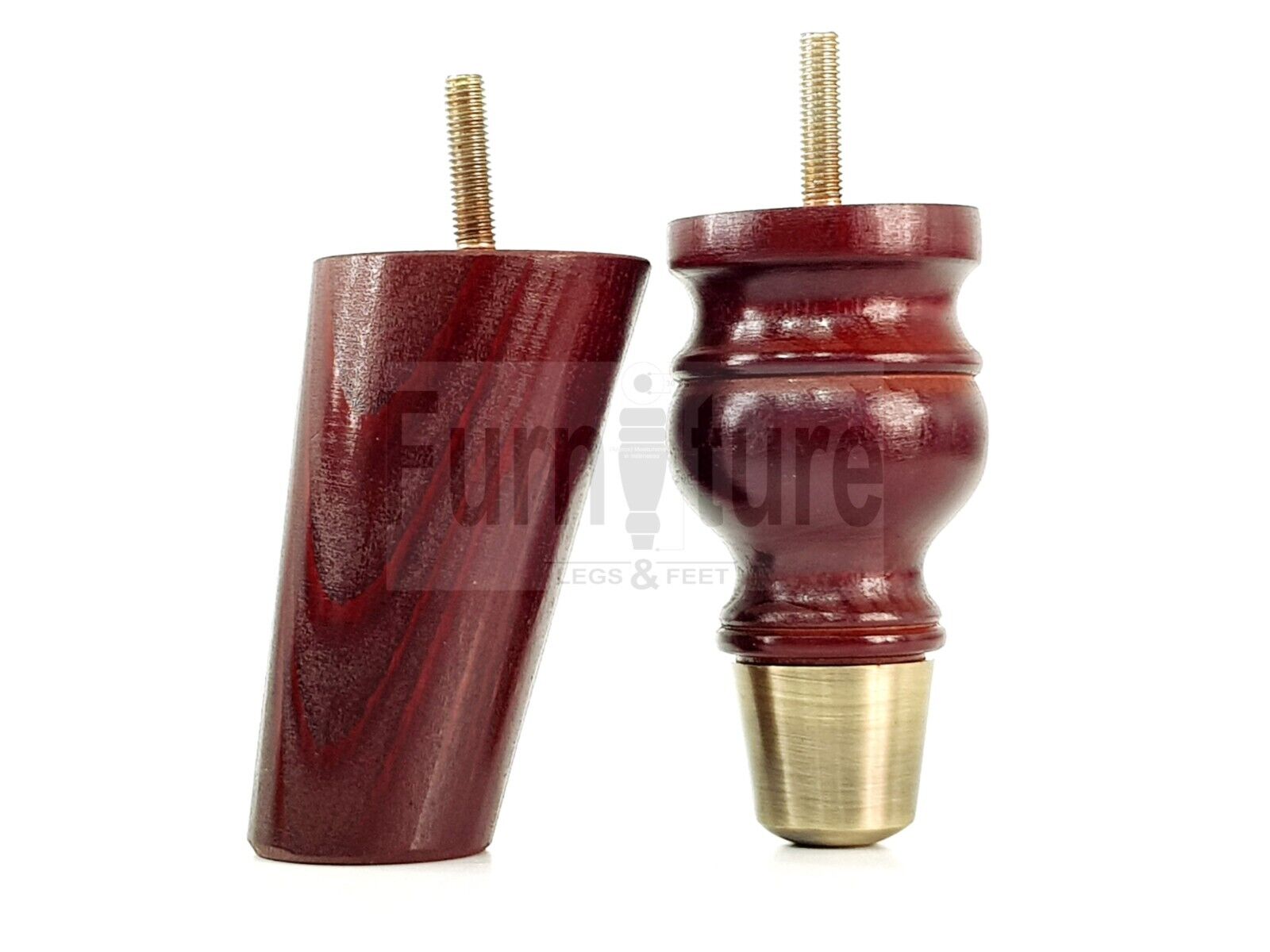 4x Wood Furniture Feet 2 With Brass Slipper Cup M8 Chair Sofa Settee Legs 110mm