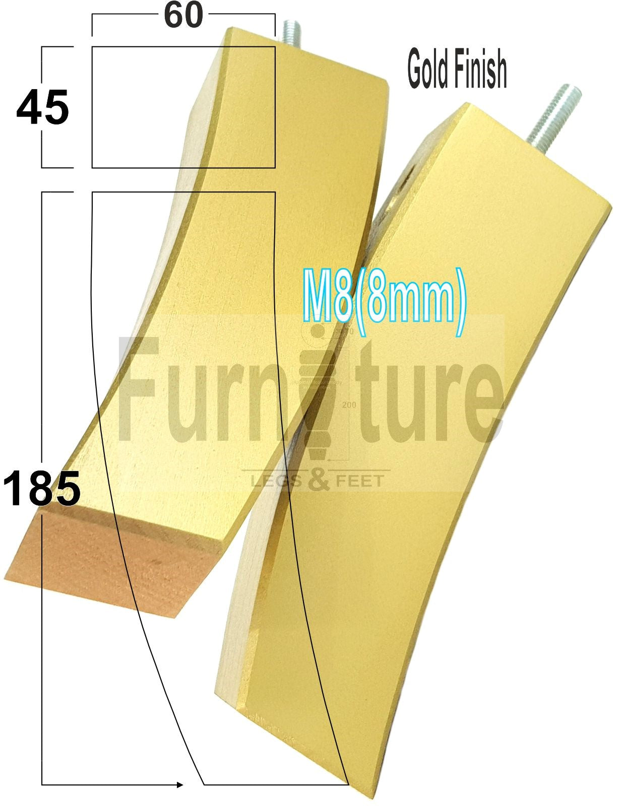Set Of 4 Solid Wood Curved Furniture Feet Replacement Legs 185mm High M8(8mm)