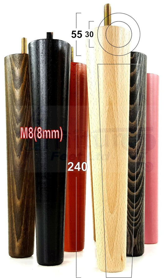 4 Retro Wood Replacement Furniture Chair Legs M8 Footstool Settee Sofa Feet 240mm High
