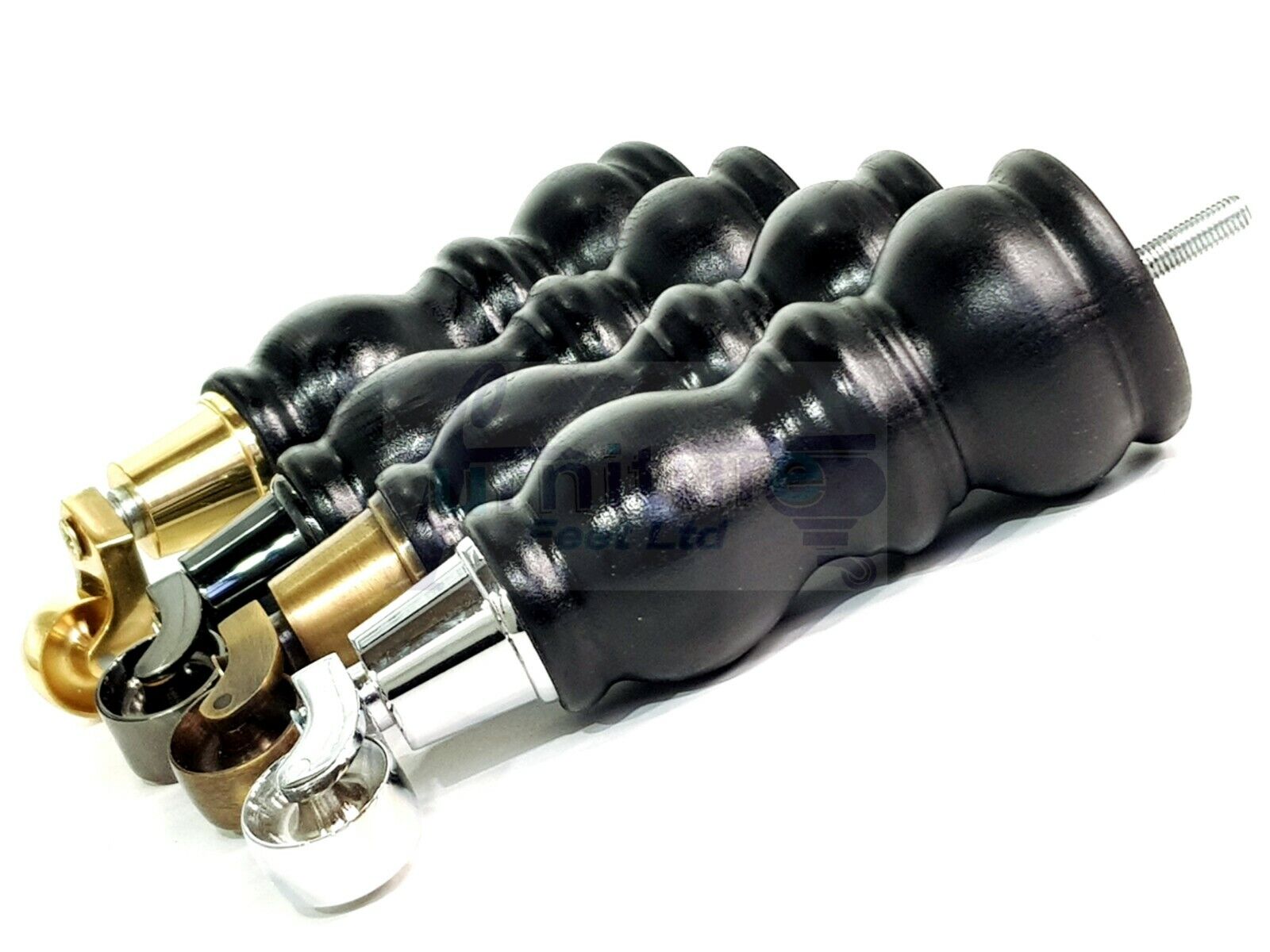 4x Furniture Feet With Castor 205mm High Legs Black Wood M8 Sofas Chairs Stools Cabinets 8 Inches Tall