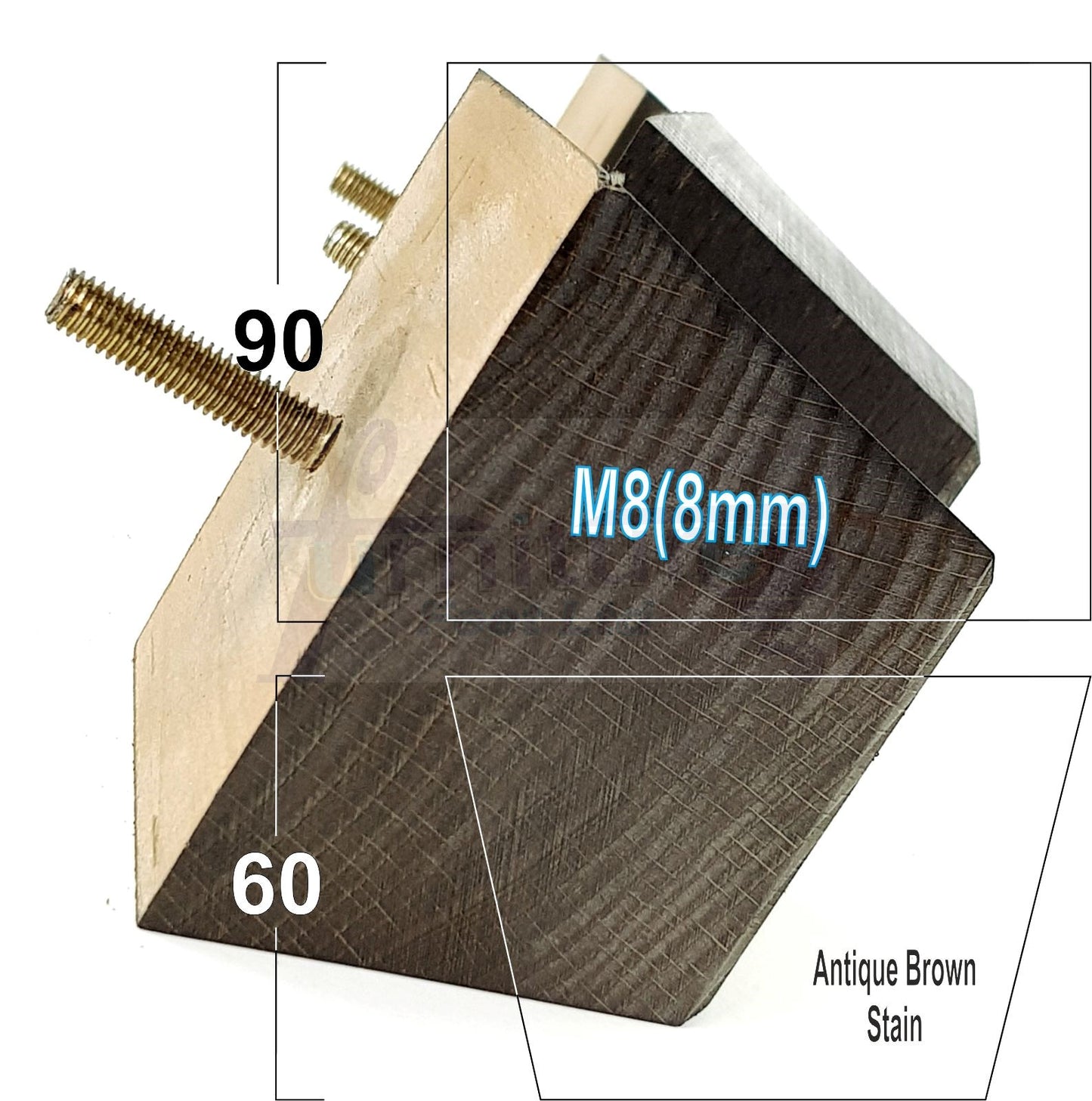 4x Square Wood Sofa Legs 60mm High Replacement Furniture Feet Chairs Cabinets M8 