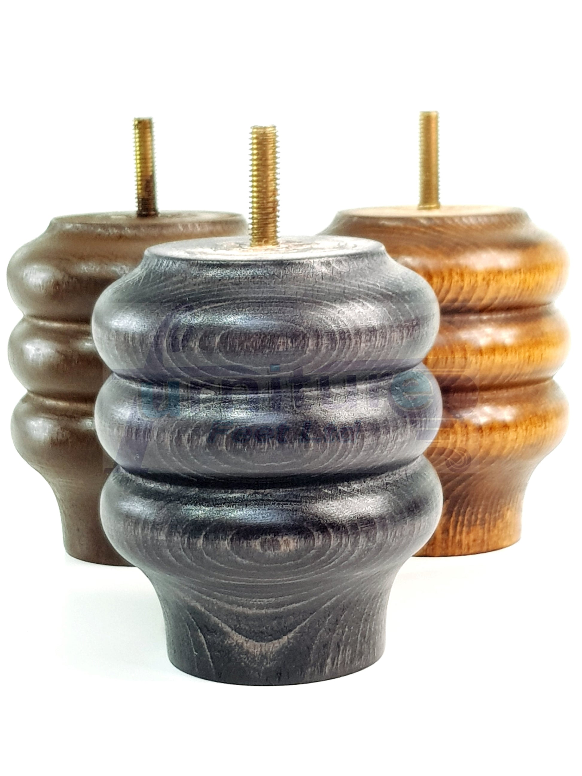 4 Solid Wood Turned Furniture Legs Replacement Bun Feet 100mm High 10mm Thread