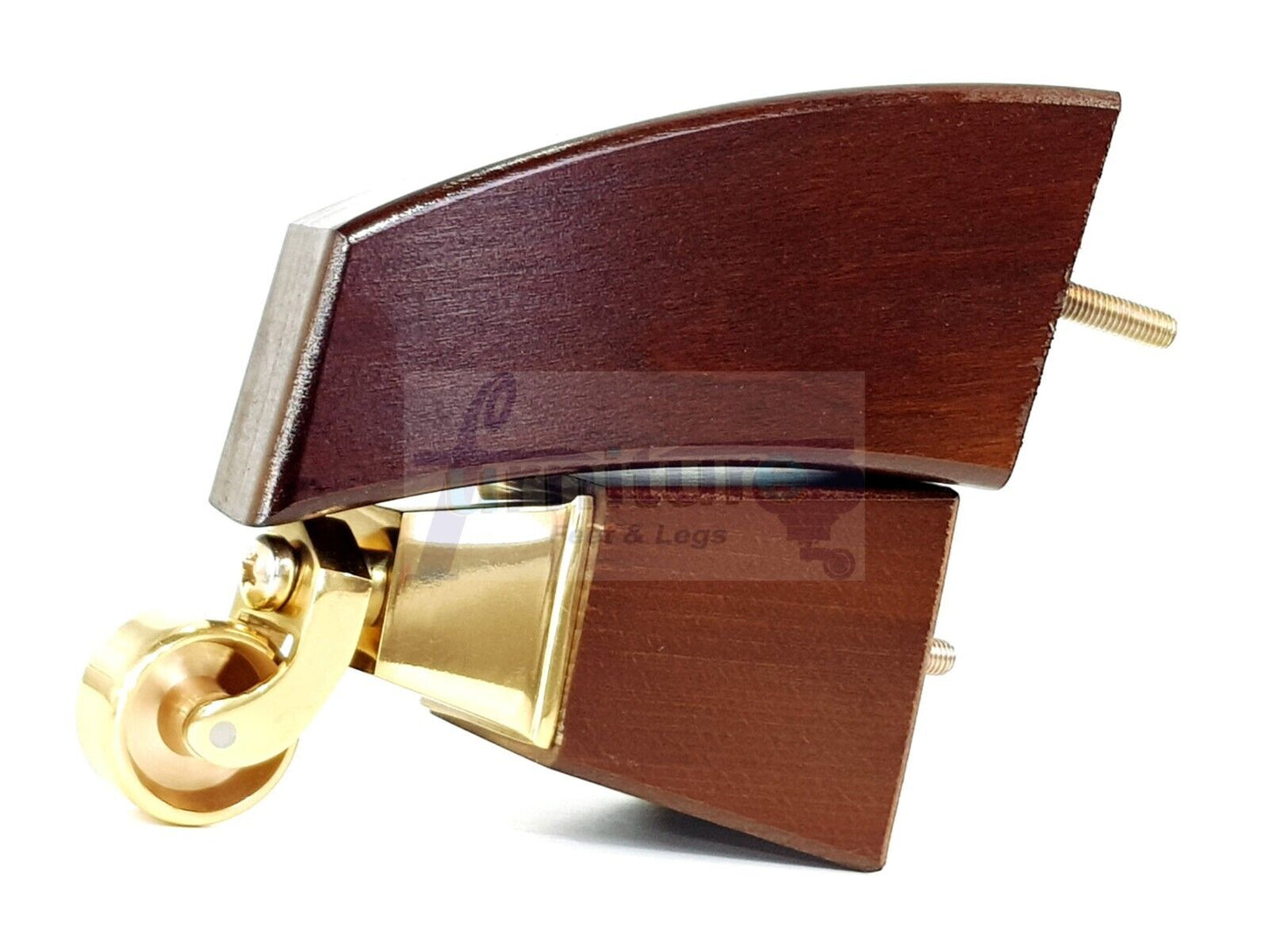 2x Cuved Wood Furniture Legs & 2x Brass Castor Feet 150mm High For Chairs Sofas Settees 8mm Thread