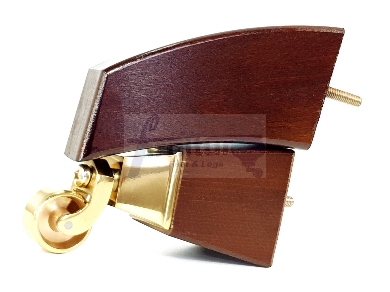 2x Cuved Wood Furniture Legs & 2x Brass Castor Feet 150mm High For Chairs Sofas Settees 8mm Thread