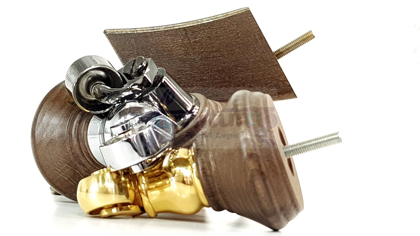 2 Antique Brown Stain Wood Furniture Sofa Feet With Castor 125mm & 2 Curved Legs Chair Settee 100mm High M8