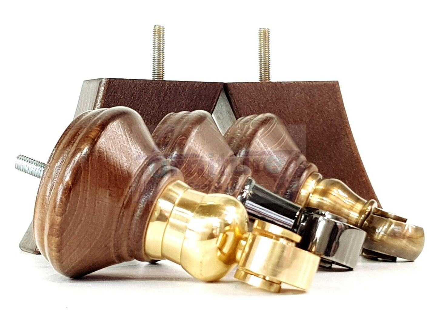 2 Antique Mahogany Stain Wood Furniture Sofa Feet With Castor 125mm & 2 Curved Legs Chair Settee 100mm High M8