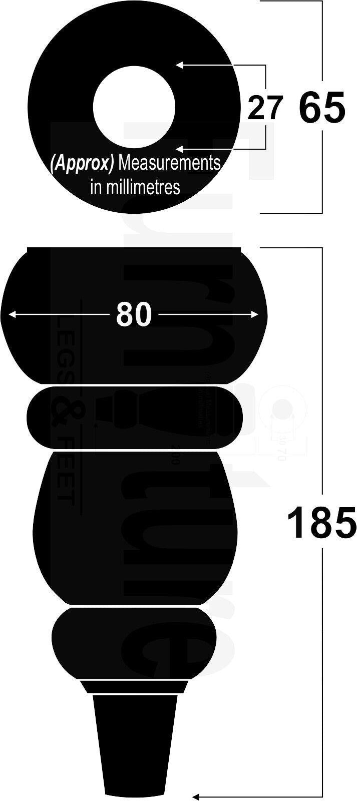 4x Turned Wood Furniture Feet Brass Slipper Cup M8 Chair Sofa Settee Legs 185mm